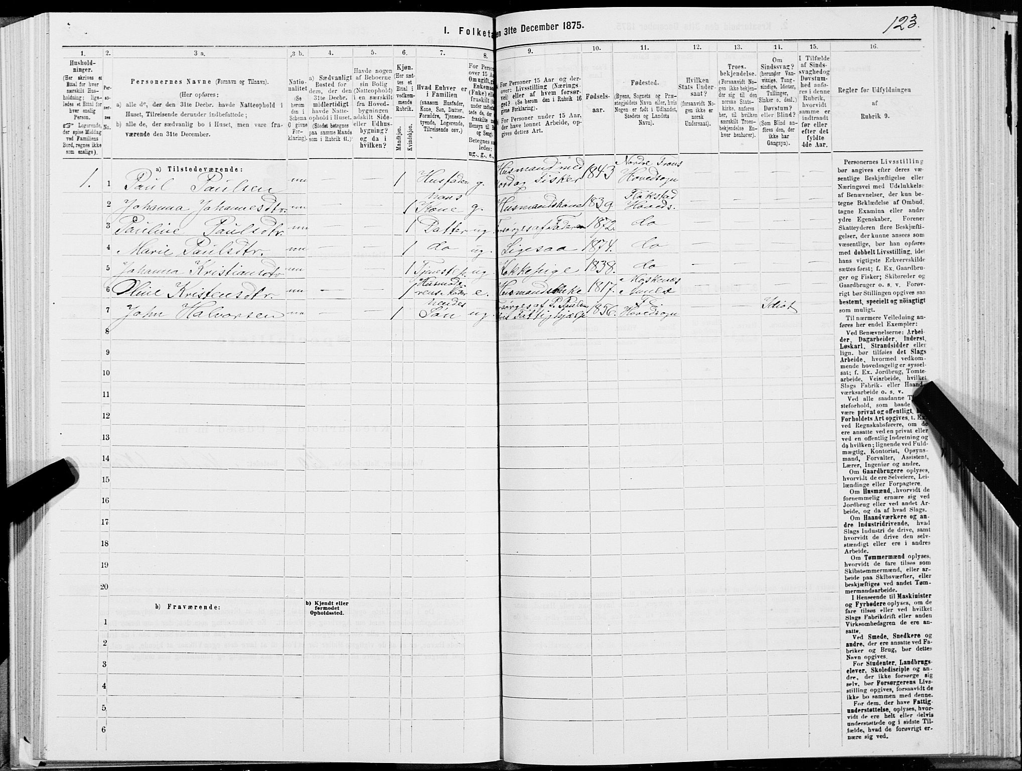 SAT, 1875 census for 1859P Flakstad, 1875, p. 1123