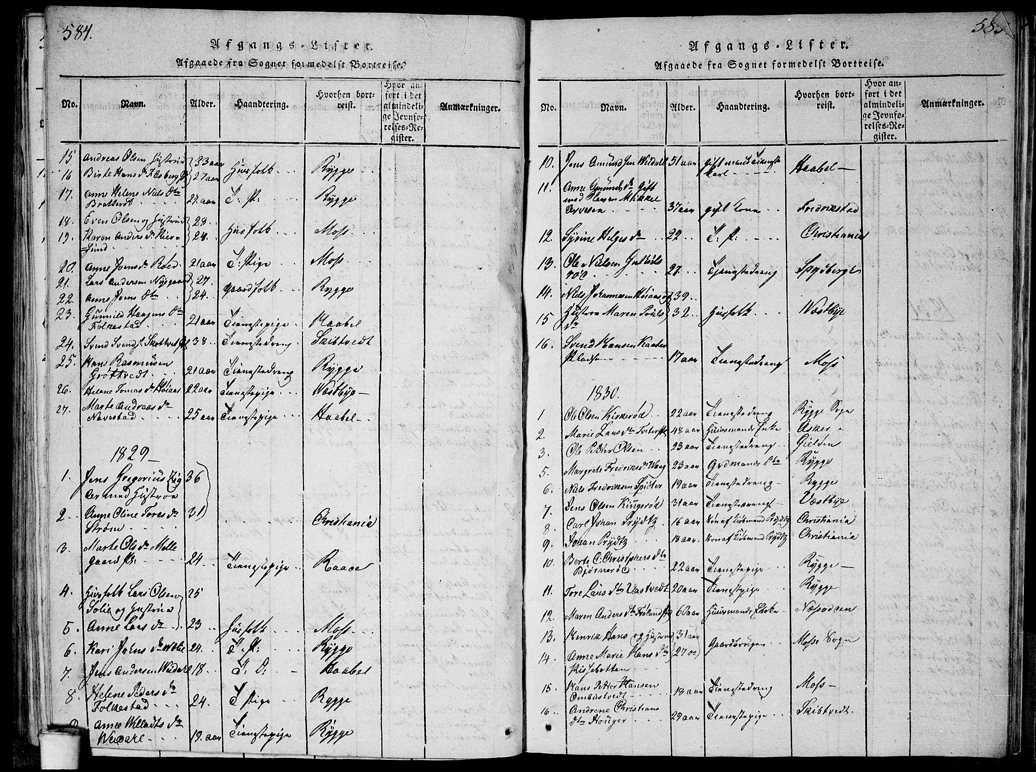 Våler prestekontor Kirkebøker, SAO/A-11083/G/Ga/L0001: Parish register (copy) no. I 1, 1815-1839, p. 584-585