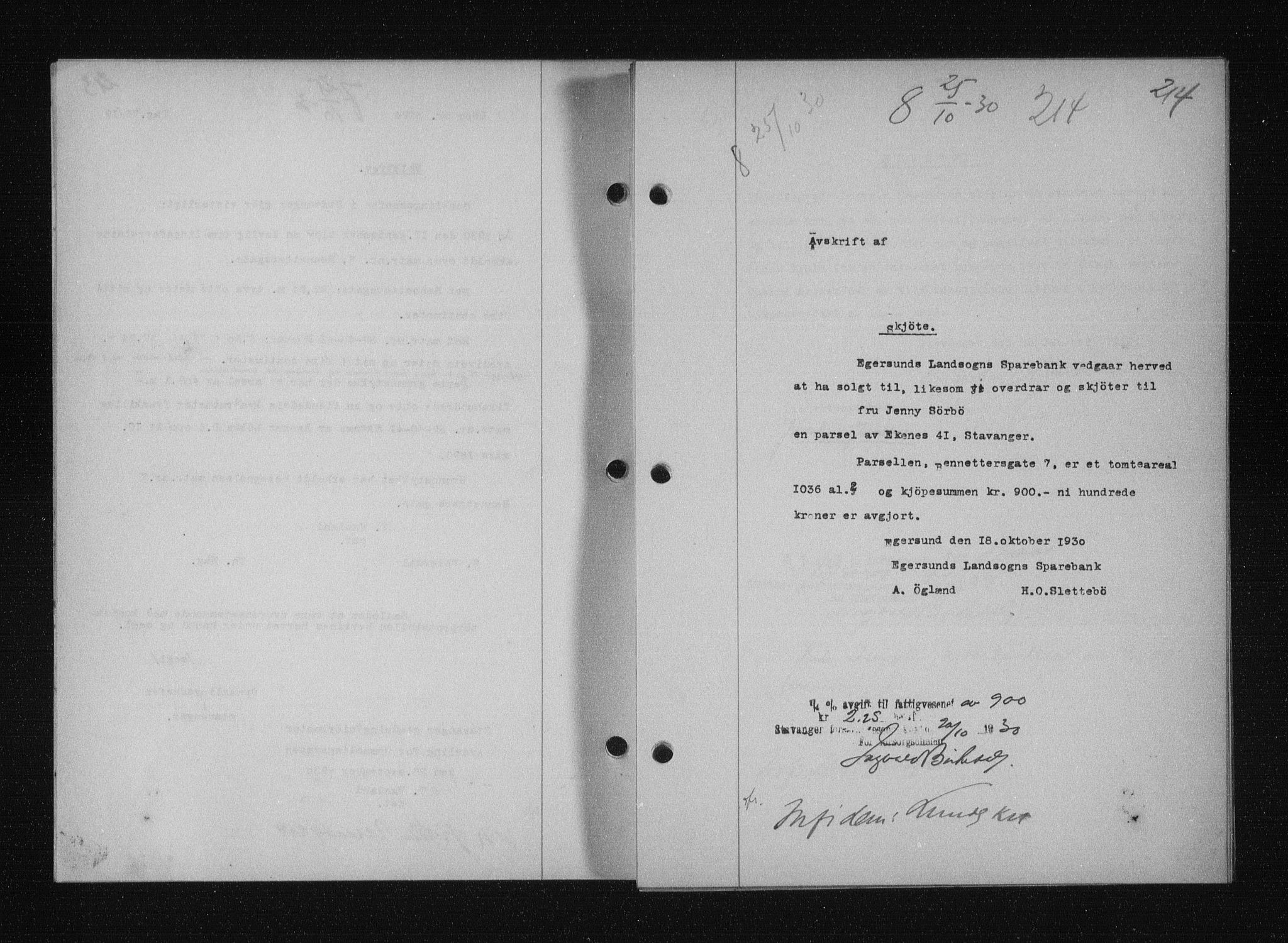 Stavanger byfogd, AV/SAST-A-101408/001/4/41/410/410BB/L0058: Mortgage book no. 48, 1930-1931, Deed date: 25.10.1930