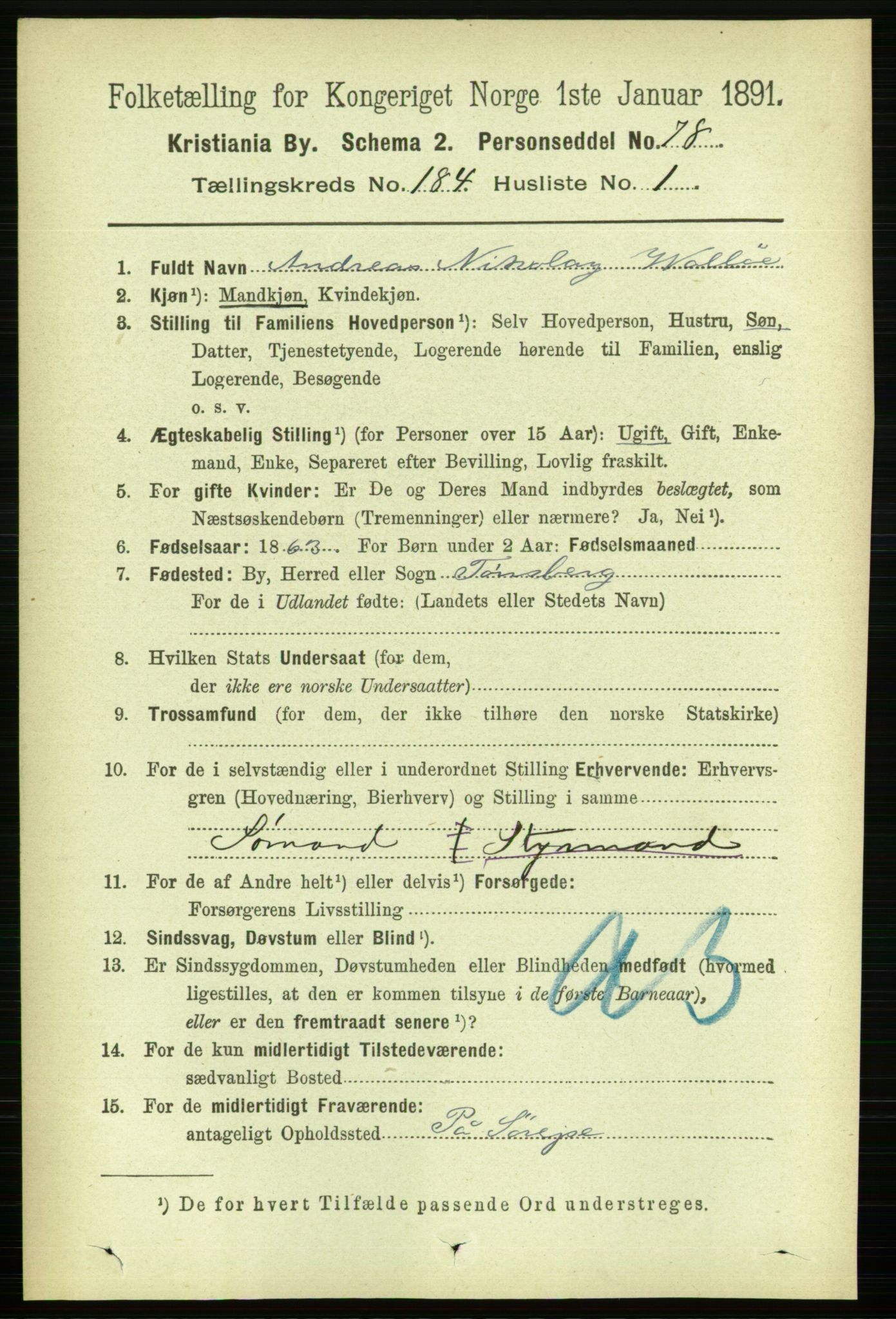 RA, 1891 census for 0301 Kristiania, 1891, p. 109960