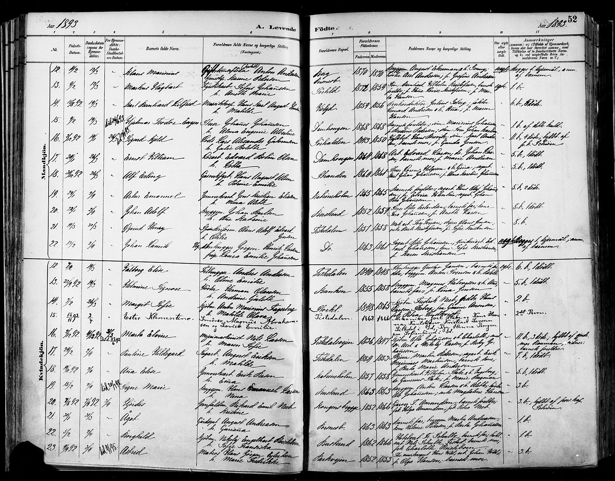 Halden prestekontor Kirkebøker, SAO/A-10909/F/Fa/L0013: Parish register (official) no. I 13, 1890-1906, p. 52