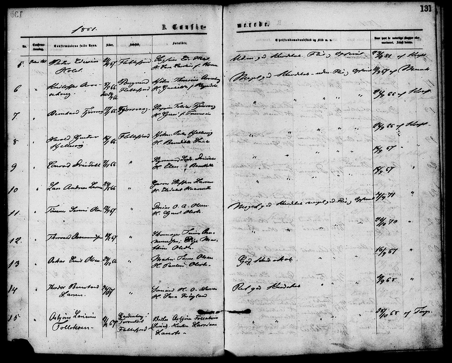 Flekkefjord sokneprestkontor, SAK/1111-0012/F/Fa/Fac/L0007: Parish register (official) no. A 7, 1875-1885, p. 131
