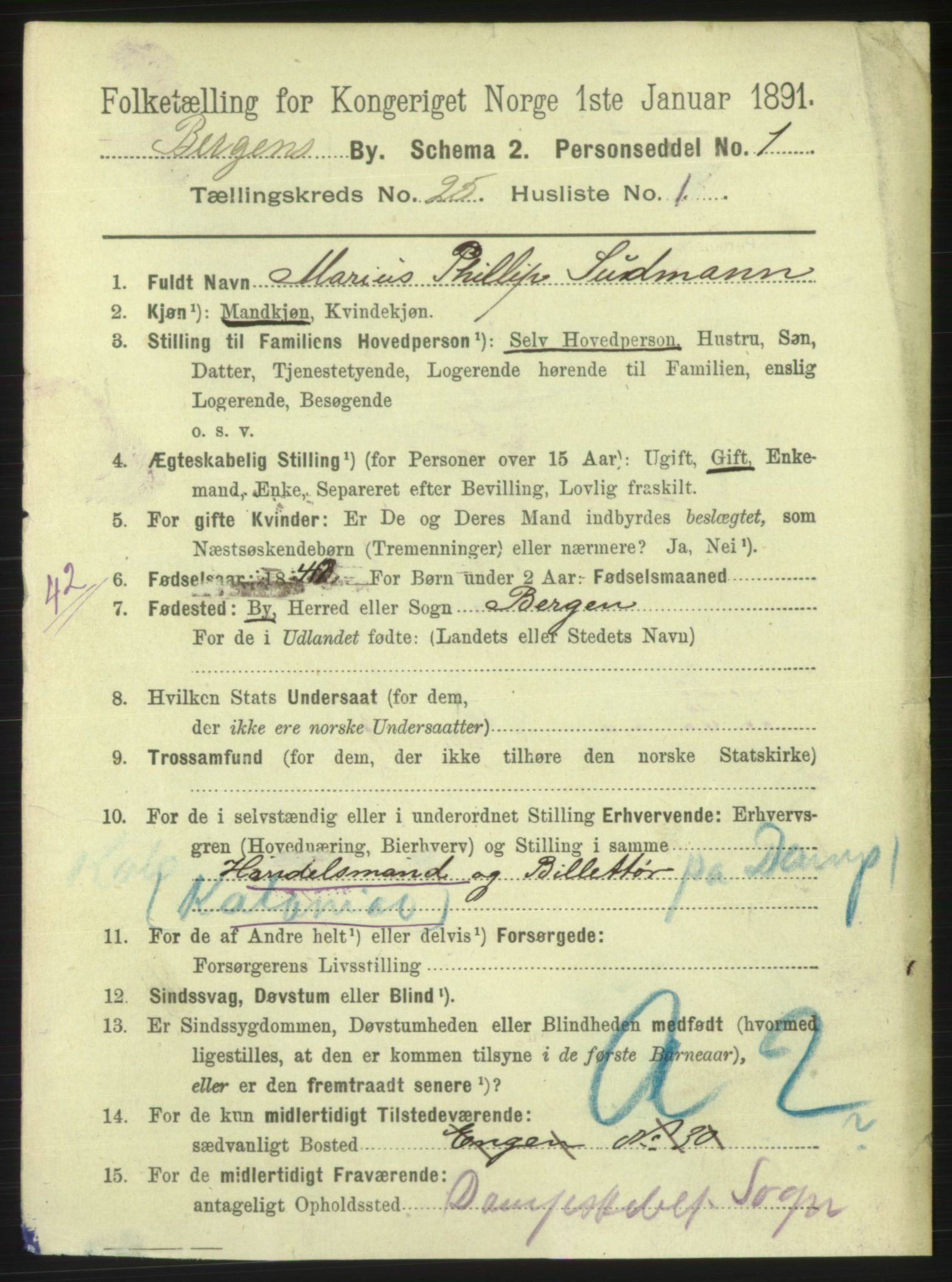 RA, 1891 Census for 1301 Bergen, 1891, p. 33243