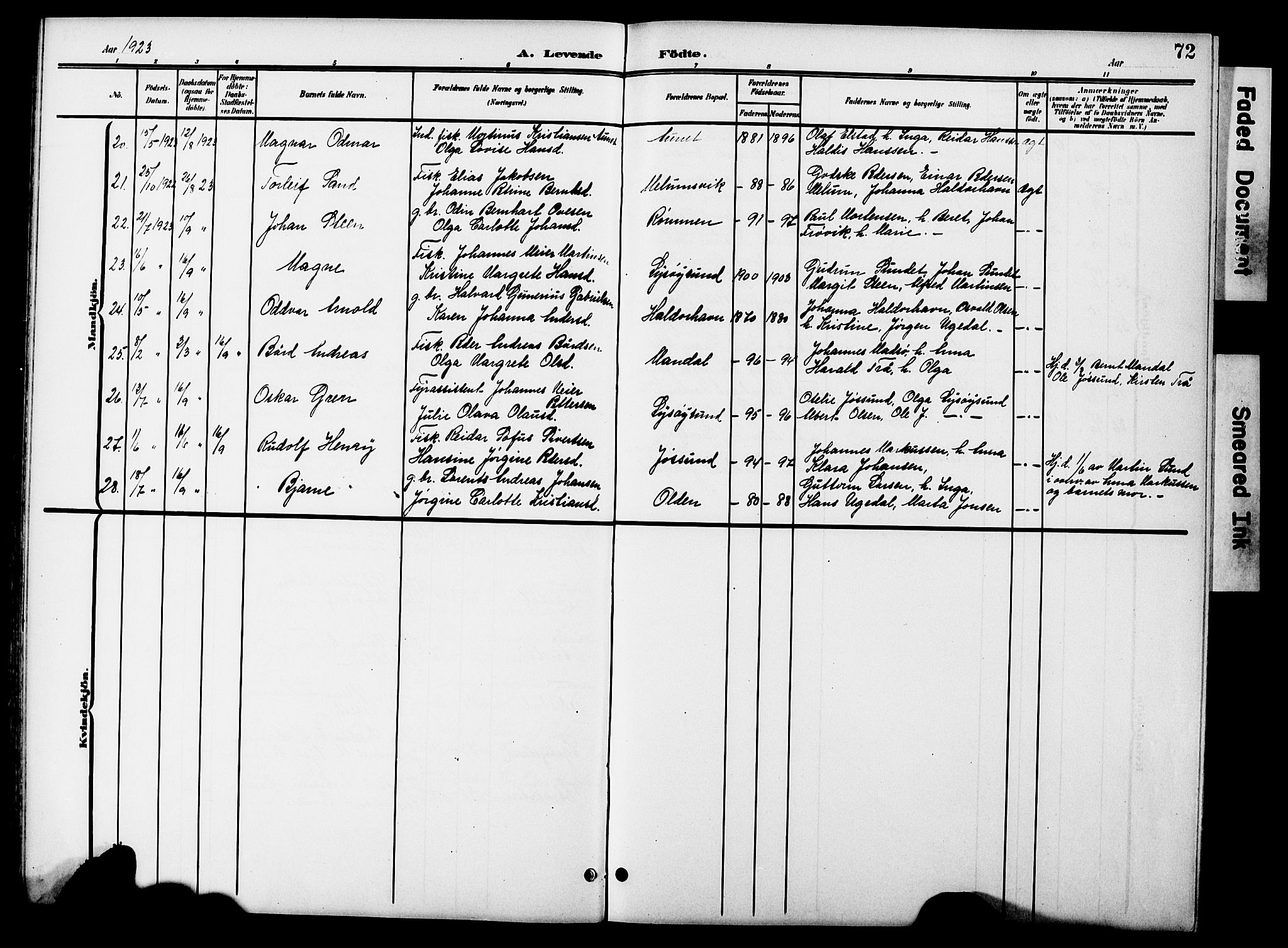 Ministerialprotokoller, klokkerbøker og fødselsregistre - Sør-Trøndelag, AV/SAT-A-1456/654/L0666: Parish register (copy) no. 654C02, 1901-1925, p. 72