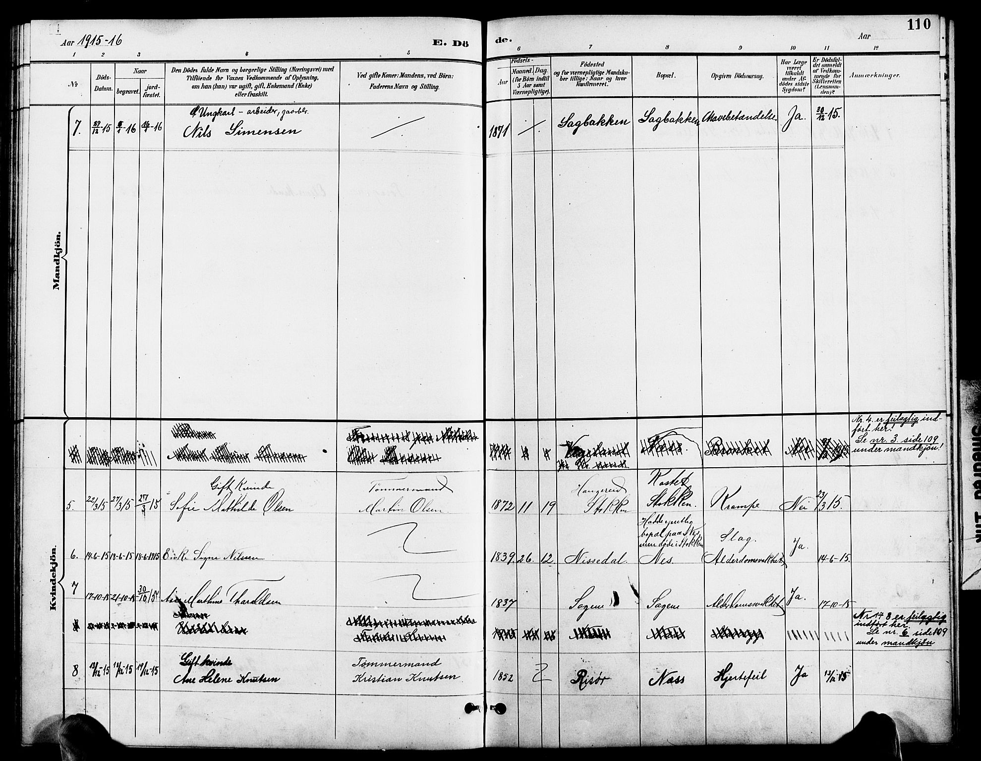 Austre Moland sokneprestkontor, SAK/1111-0001/F/Fb/Fbb/L0002: Parish register (copy) no. B 2, 1894-1918, p. 110