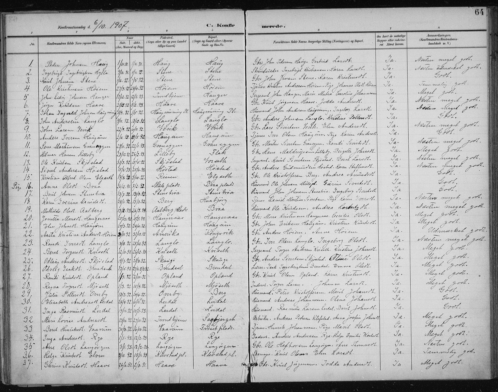 Ministerialprotokoller, klokkerbøker og fødselsregistre - Sør-Trøndelag, SAT/A-1456/612/L0380: Parish register (official) no. 612A12, 1898-1907, p. 64