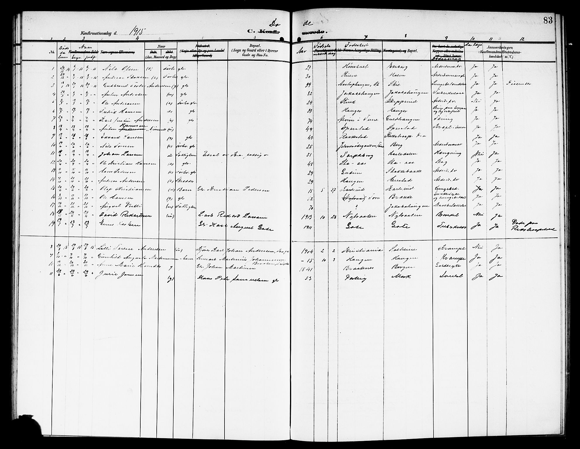 Skiptvet prestekontor Kirkebøker, SAO/A-20009/G/Ga/L0002: Parish register (copy) no. 2, 1905-1915, p. 83
