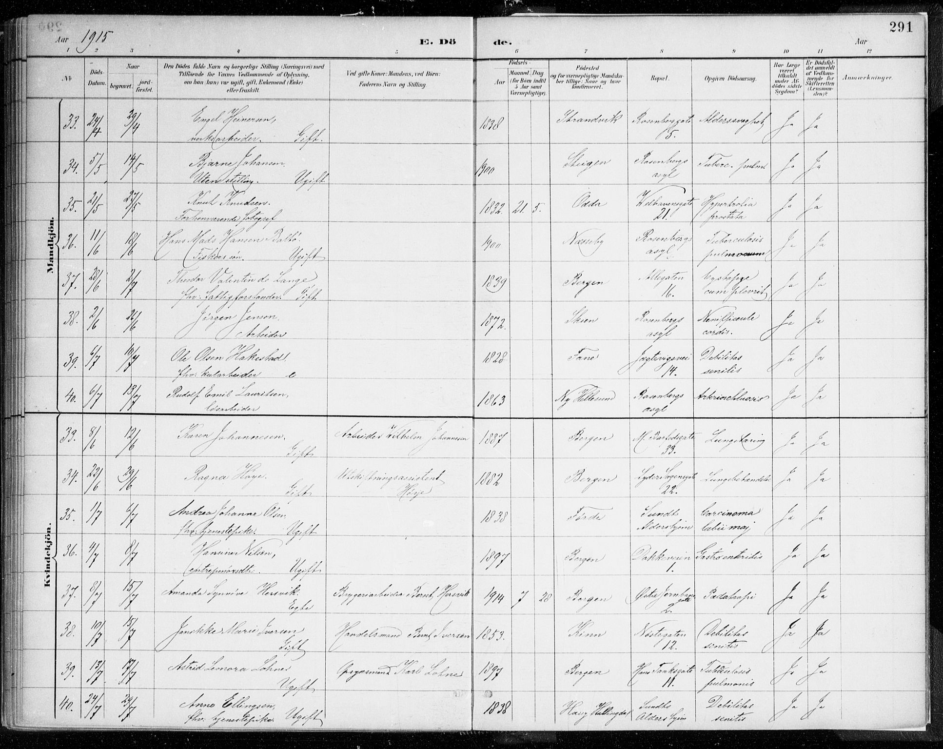 Johanneskirken sokneprestembete, AV/SAB-A-76001/H/Haa/L0019: Parish register (official) no. E 1, 1885-1915, p. 291