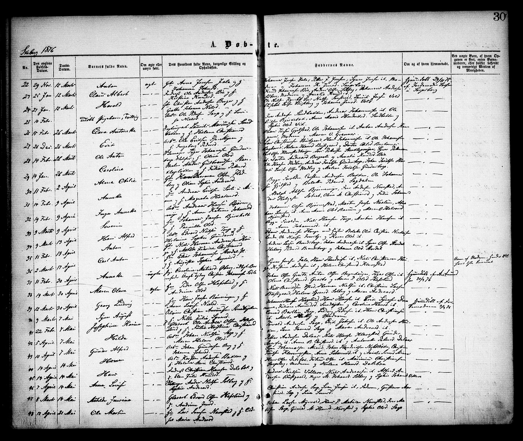 Skjeberg prestekontor Kirkebøker, SAO/A-10923/F/Fa/L0008: Parish register (official) no. I 8, 1869-1885, p. 30