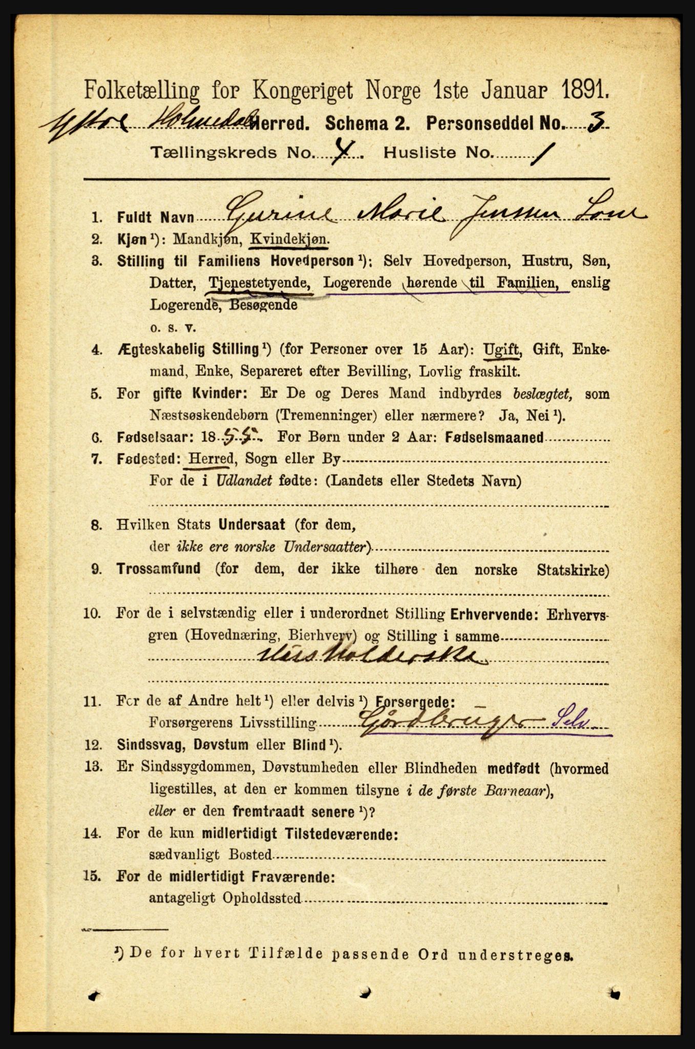 RA, 1891 census for 1429 Ytre Holmedal, 1891, p. 901