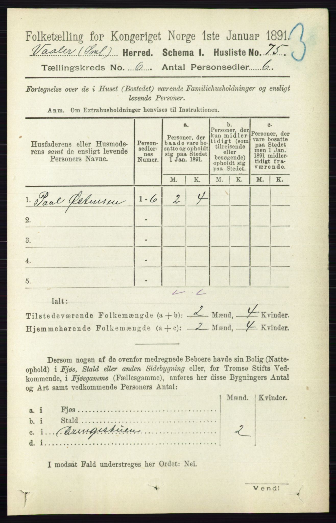 RA, 1891 census for 0137 Våler, 1891, p. 2330