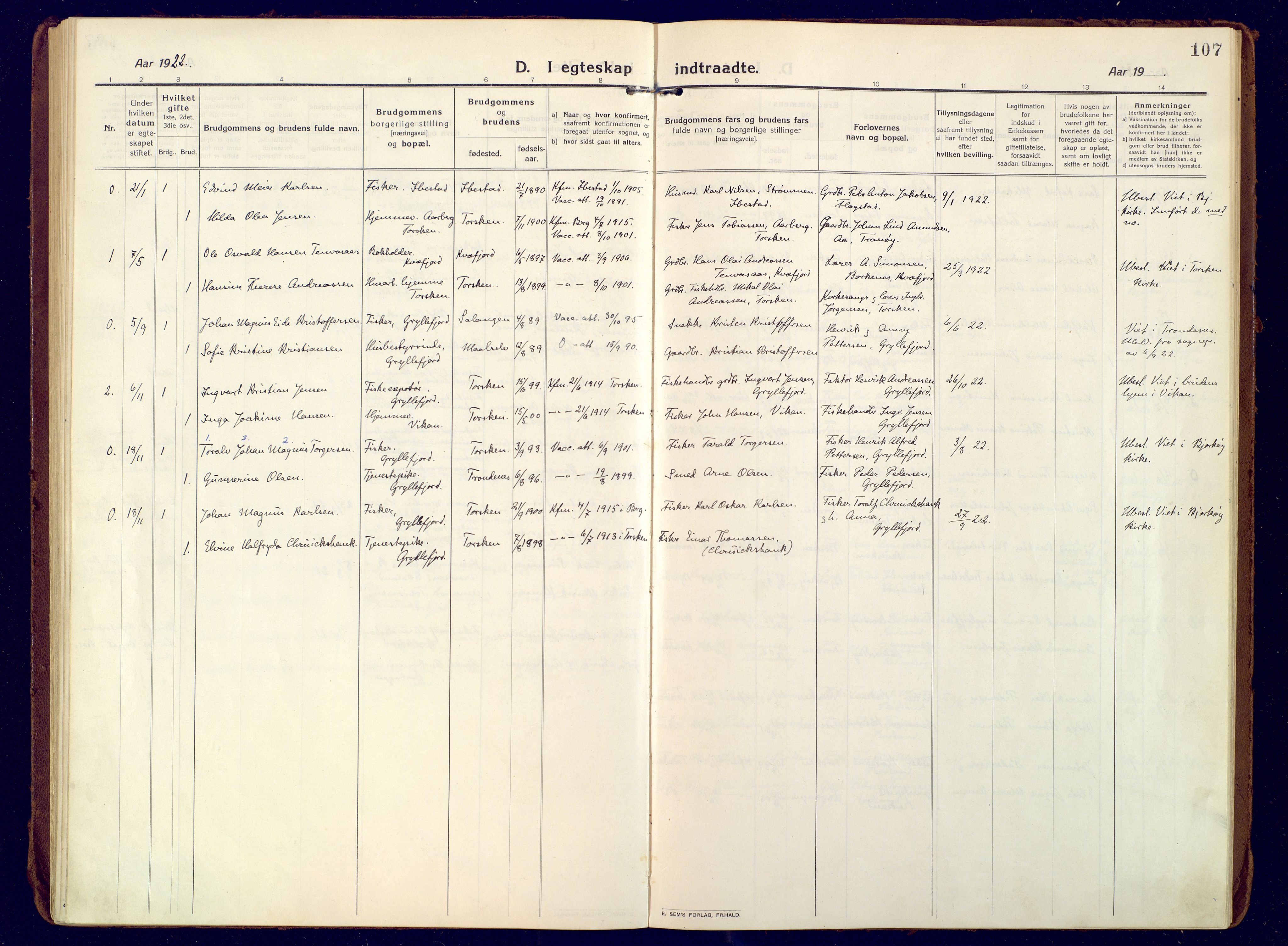 Berg sokneprestkontor, SATØ/S-1318/G/Ga/Gaa: Parish register (official) no. 10, 1916-1928, p. 107