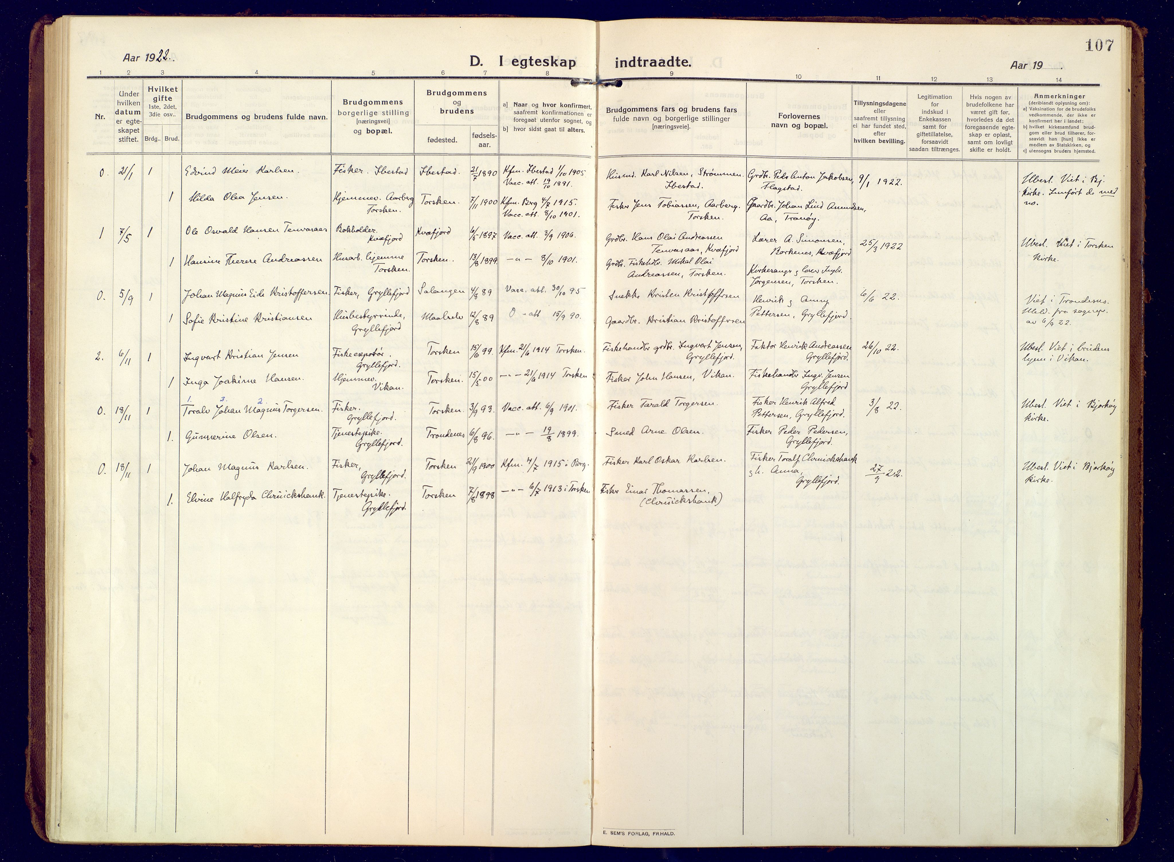 Berg sokneprestkontor, AV/SATØ-S-1318/G/Ga/Gaa/L0010kirke: Parish register (official) no. 10, 1916-1928, p. 107