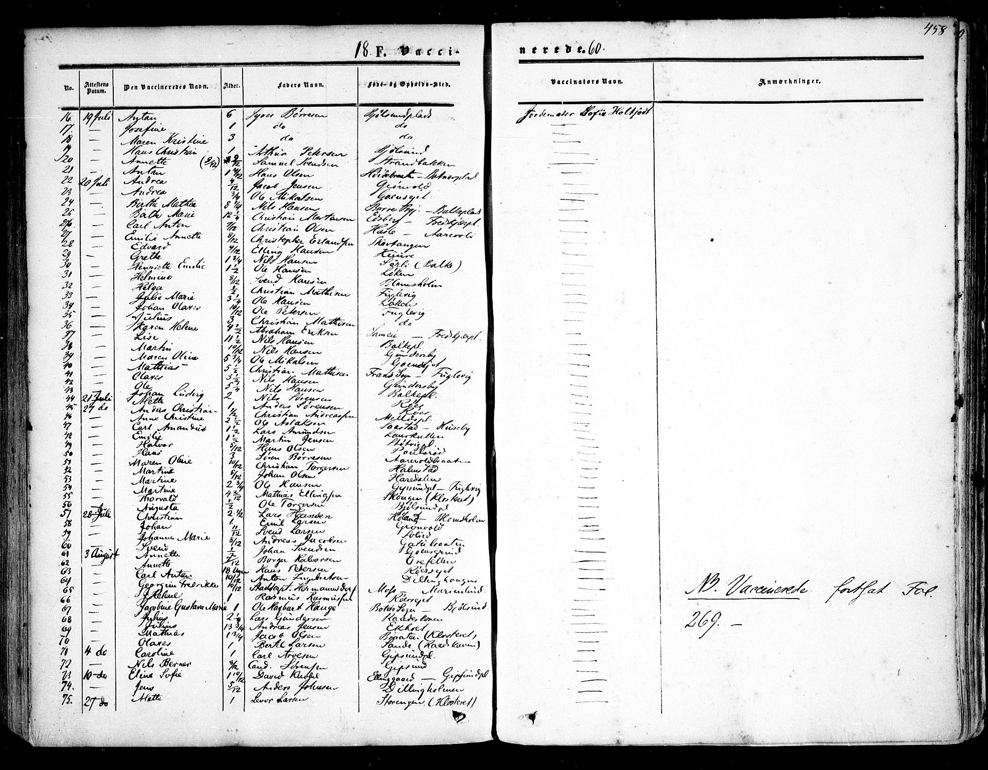 Rygge prestekontor Kirkebøker, SAO/A-10084b/F/Fa/L0005: Parish register (official) no. 5, 1852-1871, p. 458
