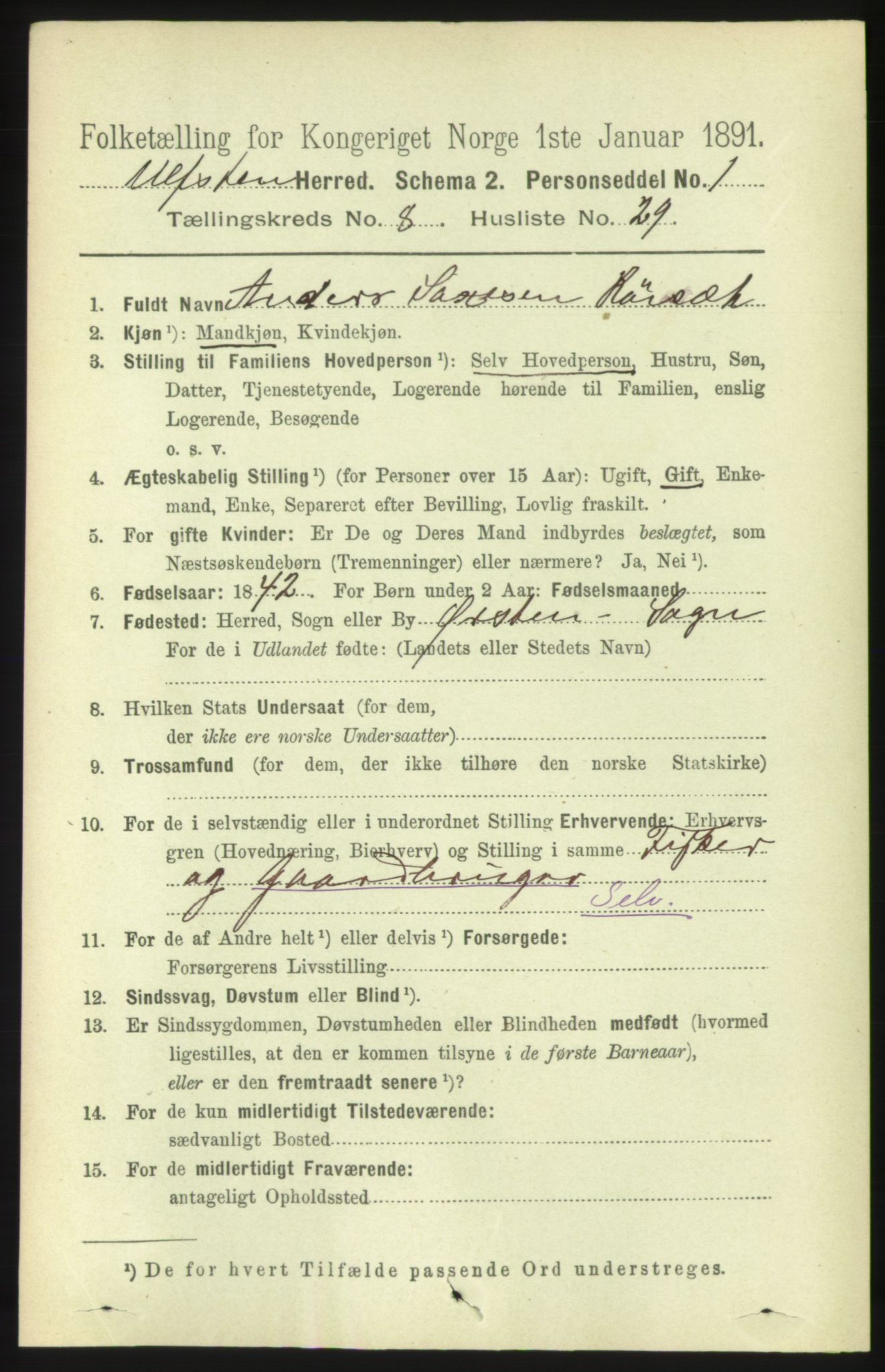 RA, 1891 census for 1516 Ulstein, 1891, p. 2696