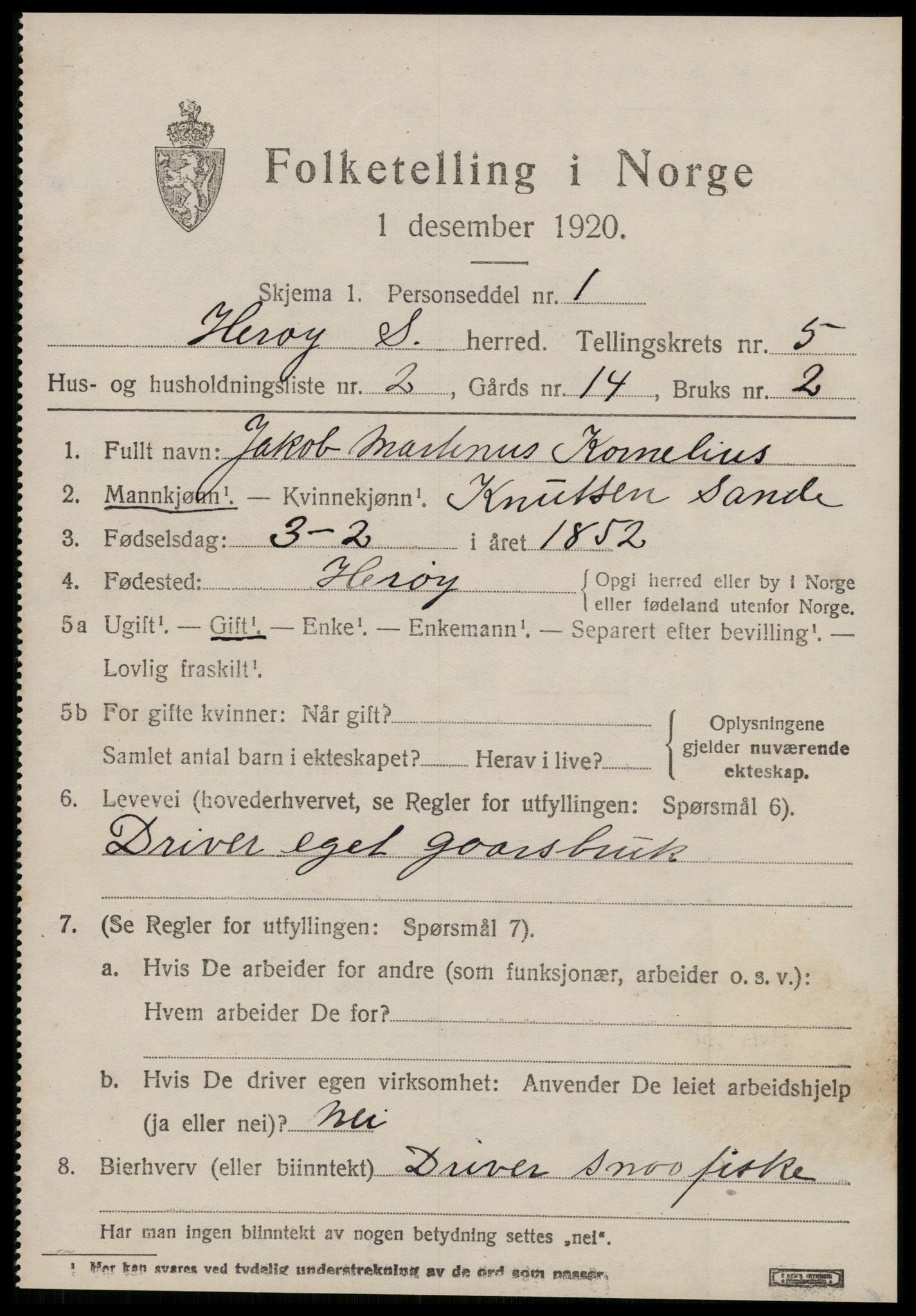 SAT, 1920 census for Herøy (MR), 1920, p. 3377