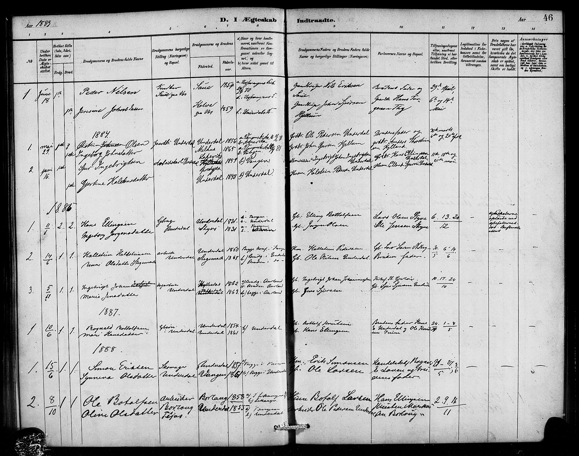 Aurland sokneprestembete, SAB/A-99937/H/Ha/Hae/L0001: Parish register (official) no. E 1, 1880-1907, p. 46