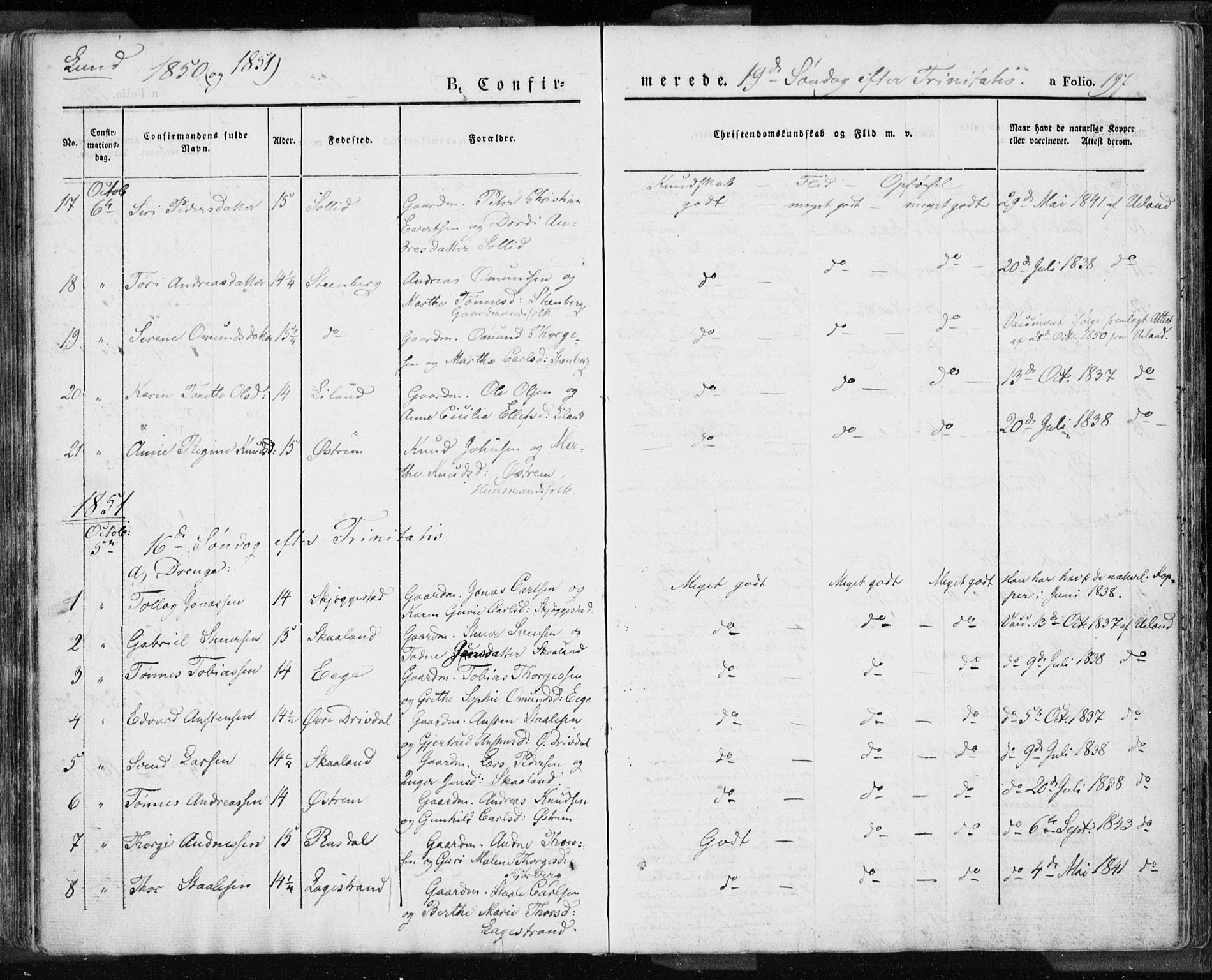 Lund sokneprestkontor, SAST/A-101809/S06/L0007: Parish register (official) no. A 7.1, 1833-1854, p. 197