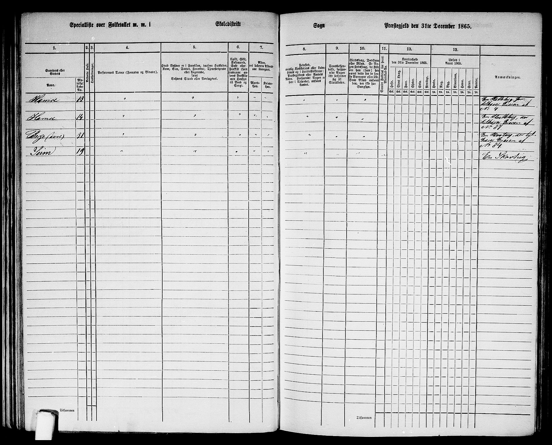 RA, 1865 census for Suldal, 1865, p. 173