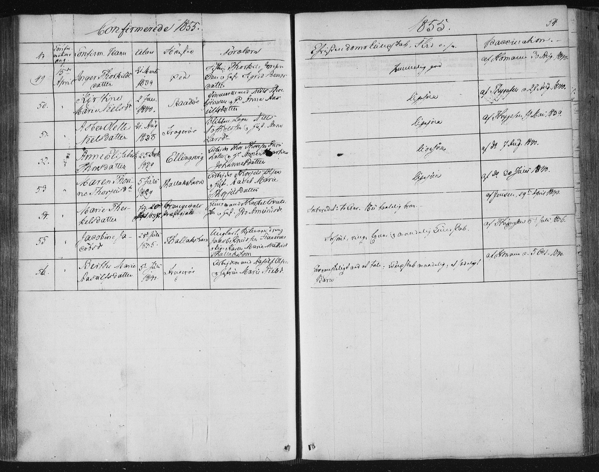 Kragerø kirkebøker, AV/SAKO-A-278/F/Fa/L0006: Parish register (official) no. 6, 1847-1861, p. 54