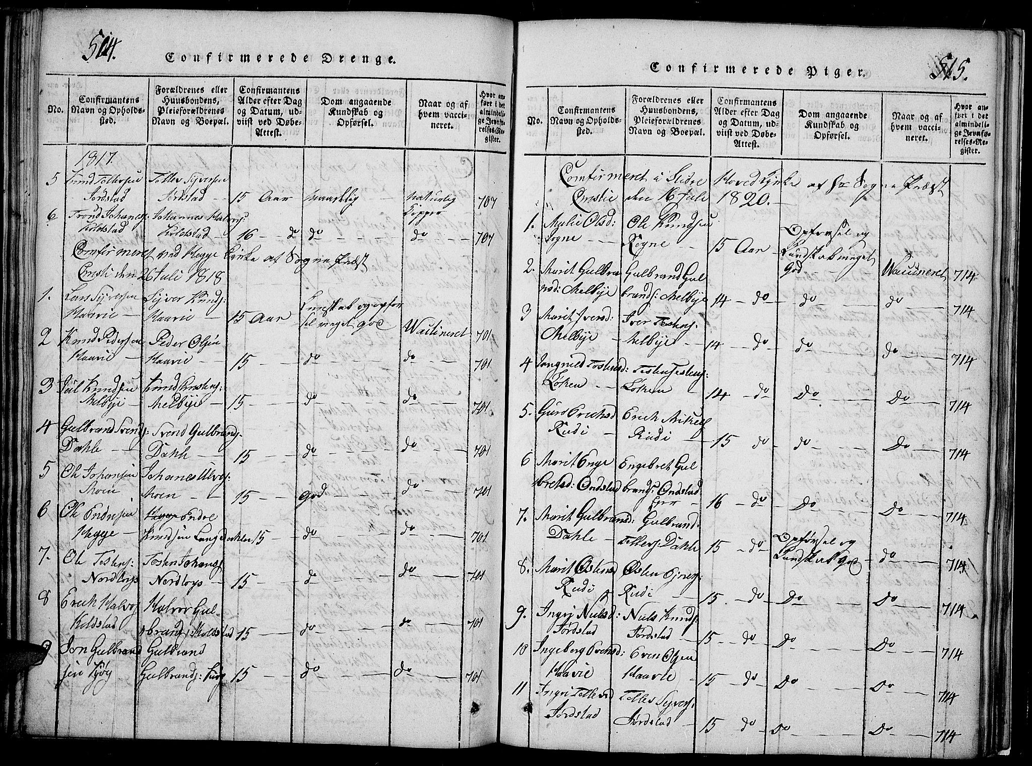 Slidre prestekontor, SAH/PREST-134/H/Ha/Hab/L0002: Parish register (copy) no. 2, 1814-1839, p. 514-515