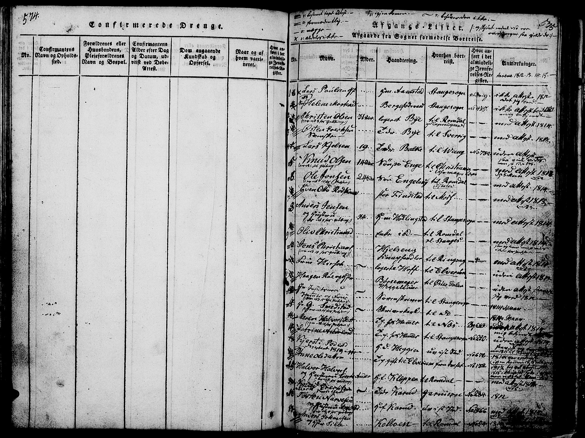 Løten prestekontor, SAH/PREST-022/L/La/L0001: Parish register (copy) no. 1, 1812-1832, p. 574-575