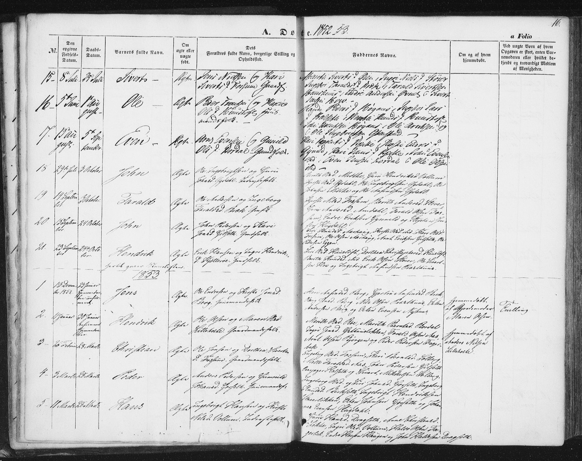 Ministerialprotokoller, klokkerbøker og fødselsregistre - Sør-Trøndelag, SAT/A-1456/689/L1038: Parish register (official) no. 689A03, 1848-1872, p. 16