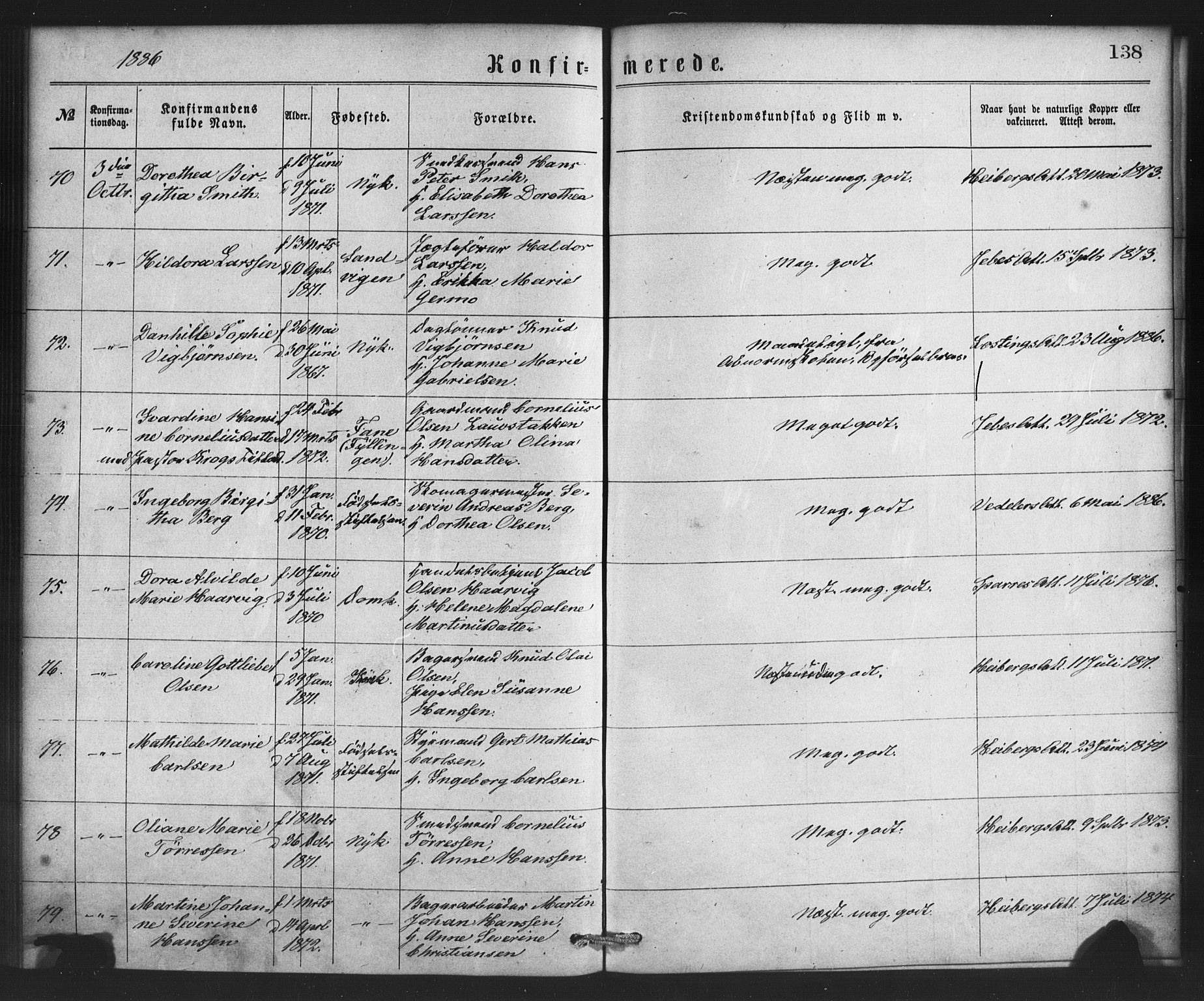 Nykirken Sokneprestembete, SAB/A-77101/H/Haa/L0026: Parish register (official) no. C 5, 1870-1886, p. 138