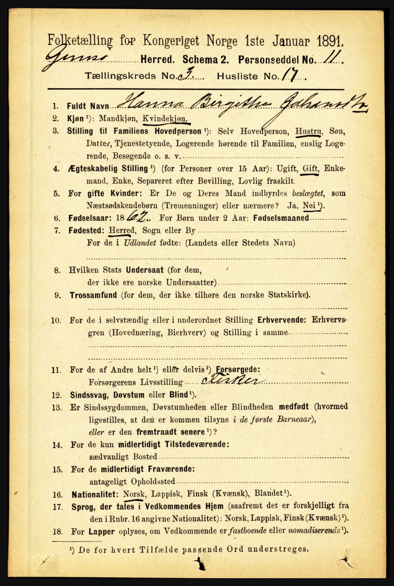 RA, 1891 census for 1864 Gimsøy, 1891, p. 602