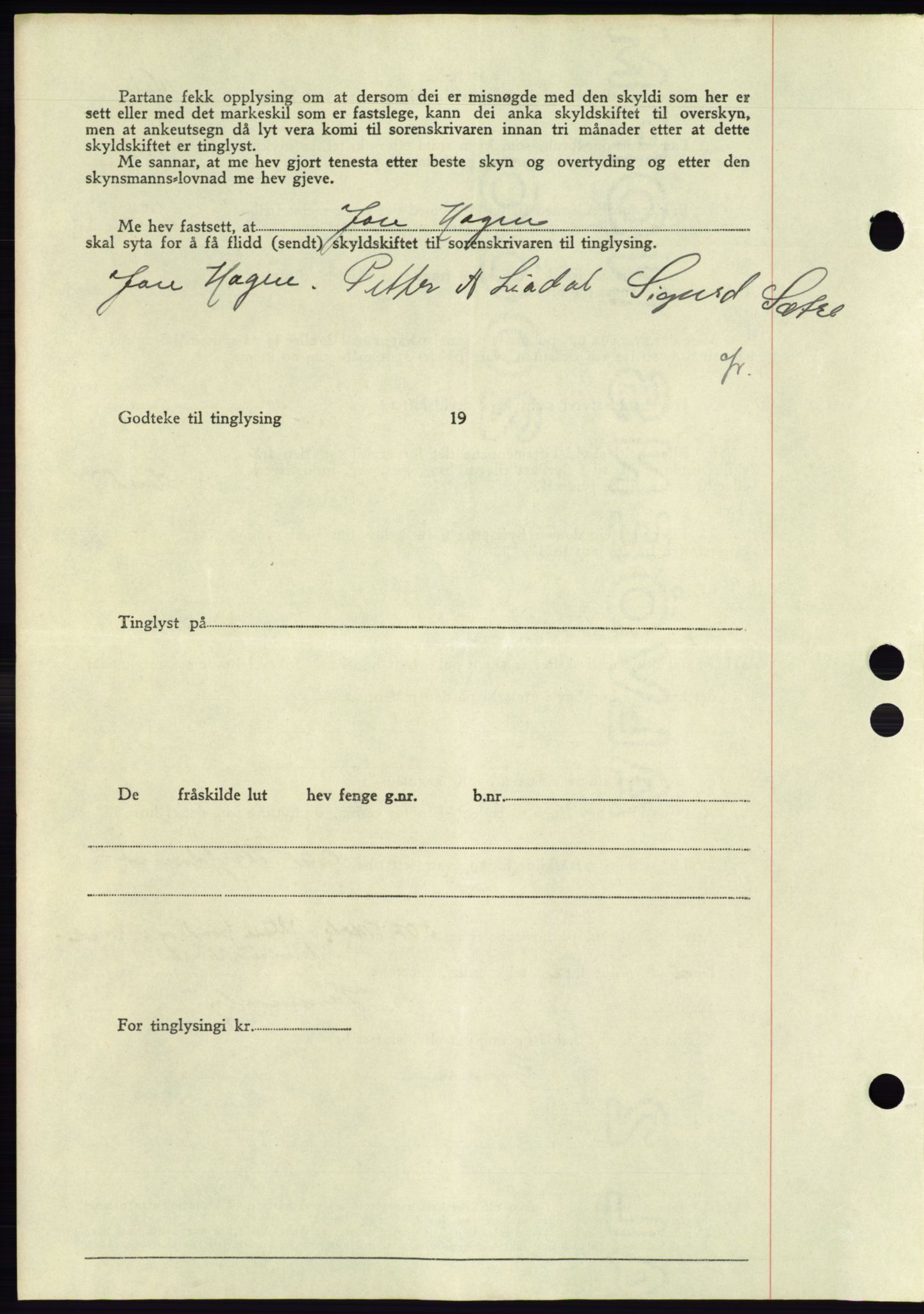 Søre Sunnmøre sorenskriveri, AV/SAT-A-4122/1/2/2C/L0075: Mortgage book no. 1A, 1943-1943, Diary no: : 592/1943