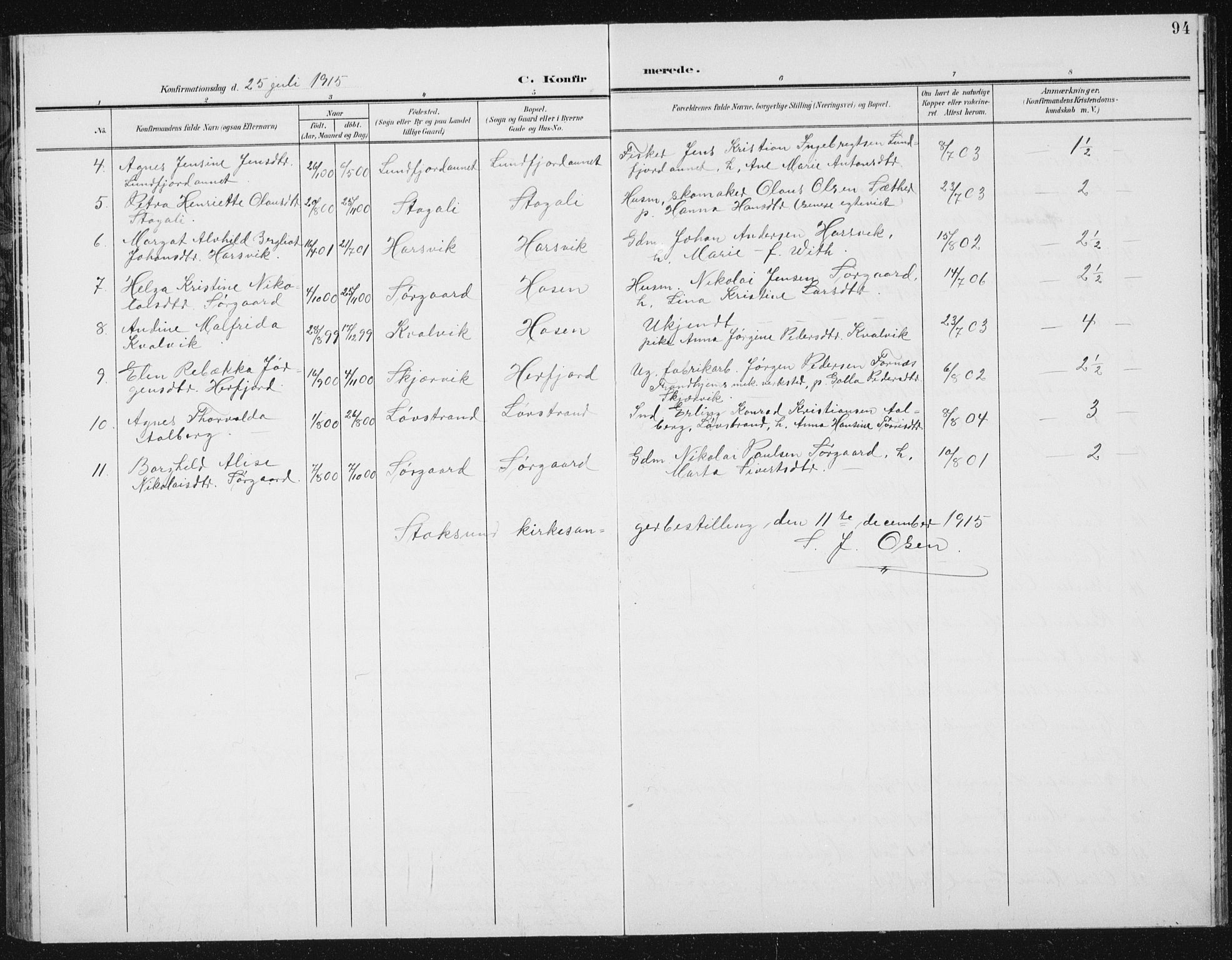 Ministerialprotokoller, klokkerbøker og fødselsregistre - Sør-Trøndelag, SAT/A-1456/656/L0699: Parish register (copy) no. 656C05, 1905-1920, p. 94