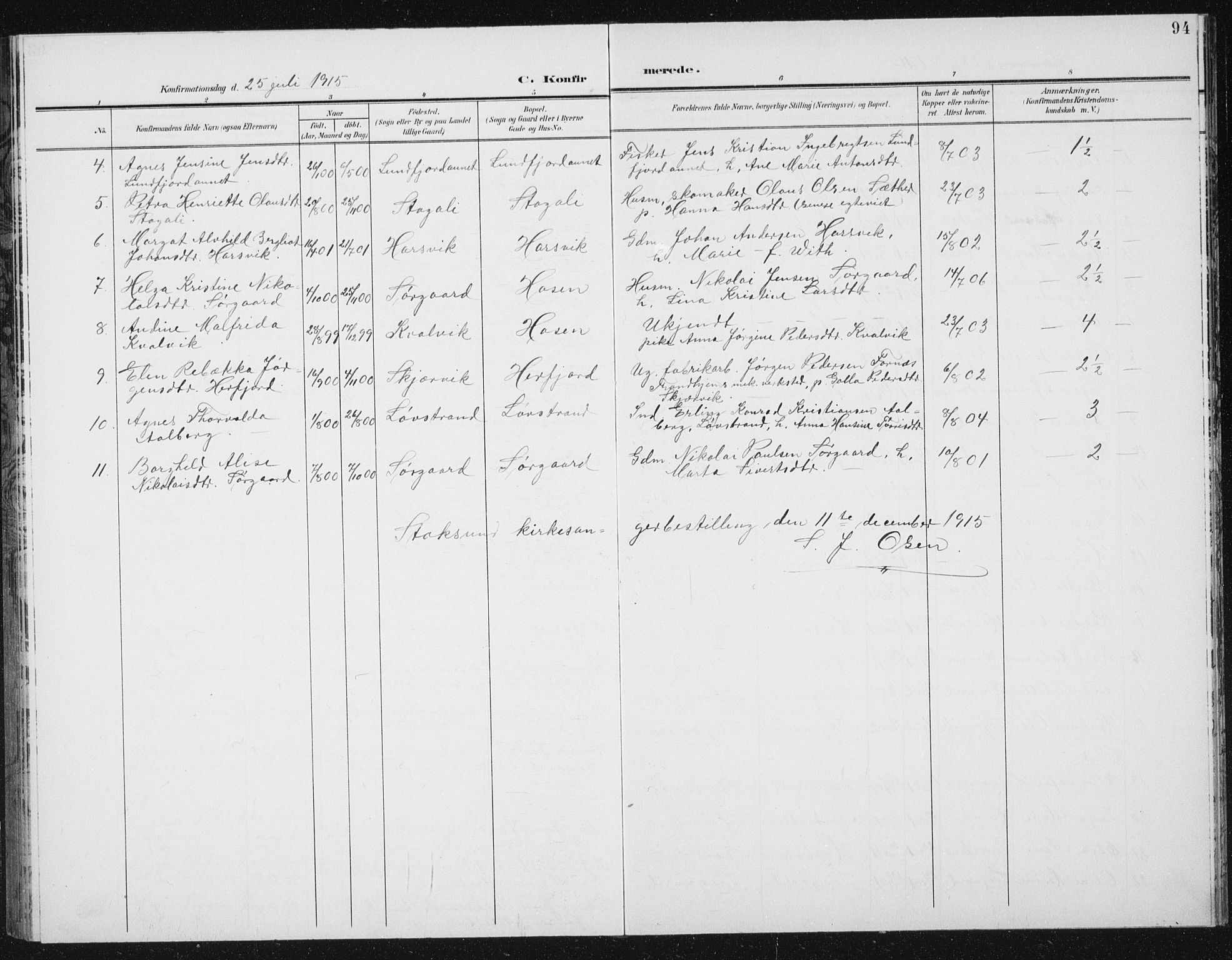 Ministerialprotokoller, klokkerbøker og fødselsregistre - Sør-Trøndelag, AV/SAT-A-1456/656/L0699: Parish register (copy) no. 656C05, 1905-1920, p. 94