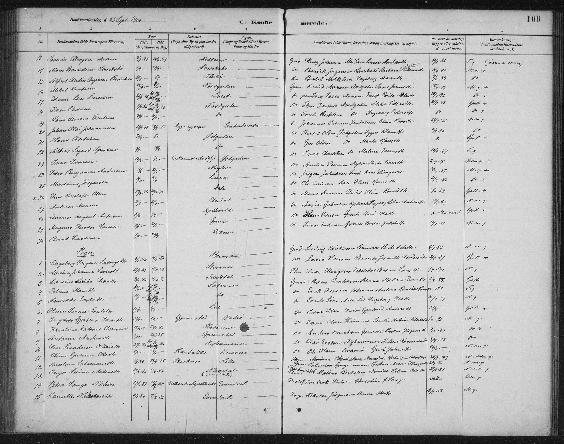 Gulen sokneprestembete, AV/SAB-A-80201/H/Hab/Habb/L0003: Parish register (copy) no. B 3, 1884-1907, p. 166