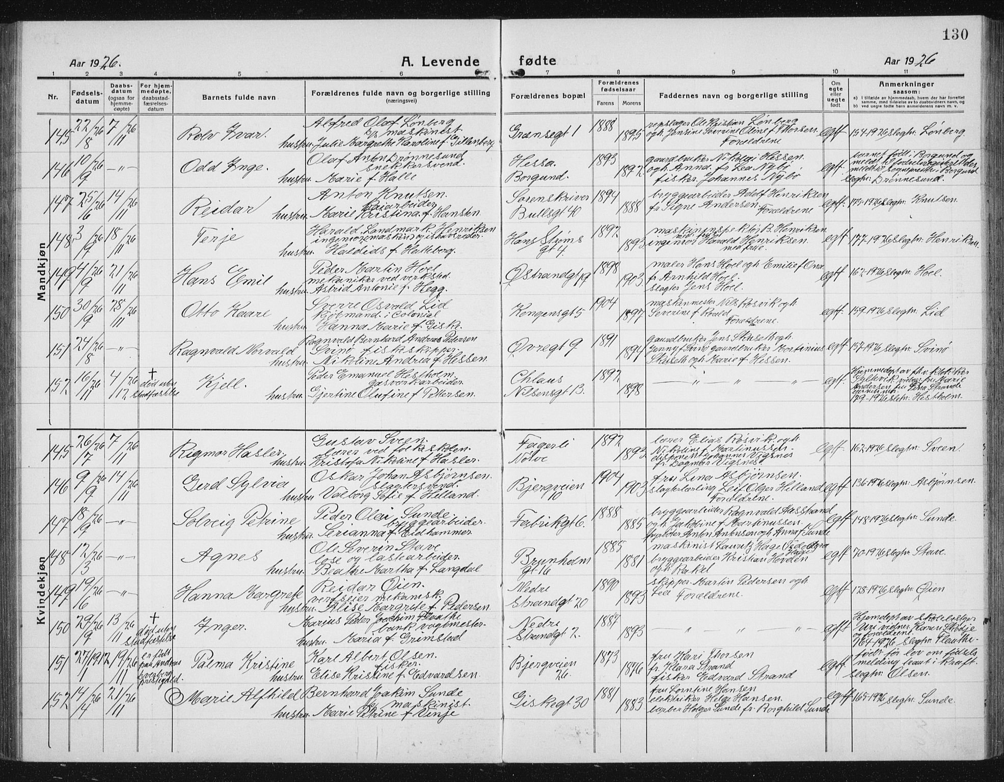 Ministerialprotokoller, klokkerbøker og fødselsregistre - Møre og Romsdal, AV/SAT-A-1454/529/L0475: Parish register (copy) no. 529C12, 1921-1934, p. 130