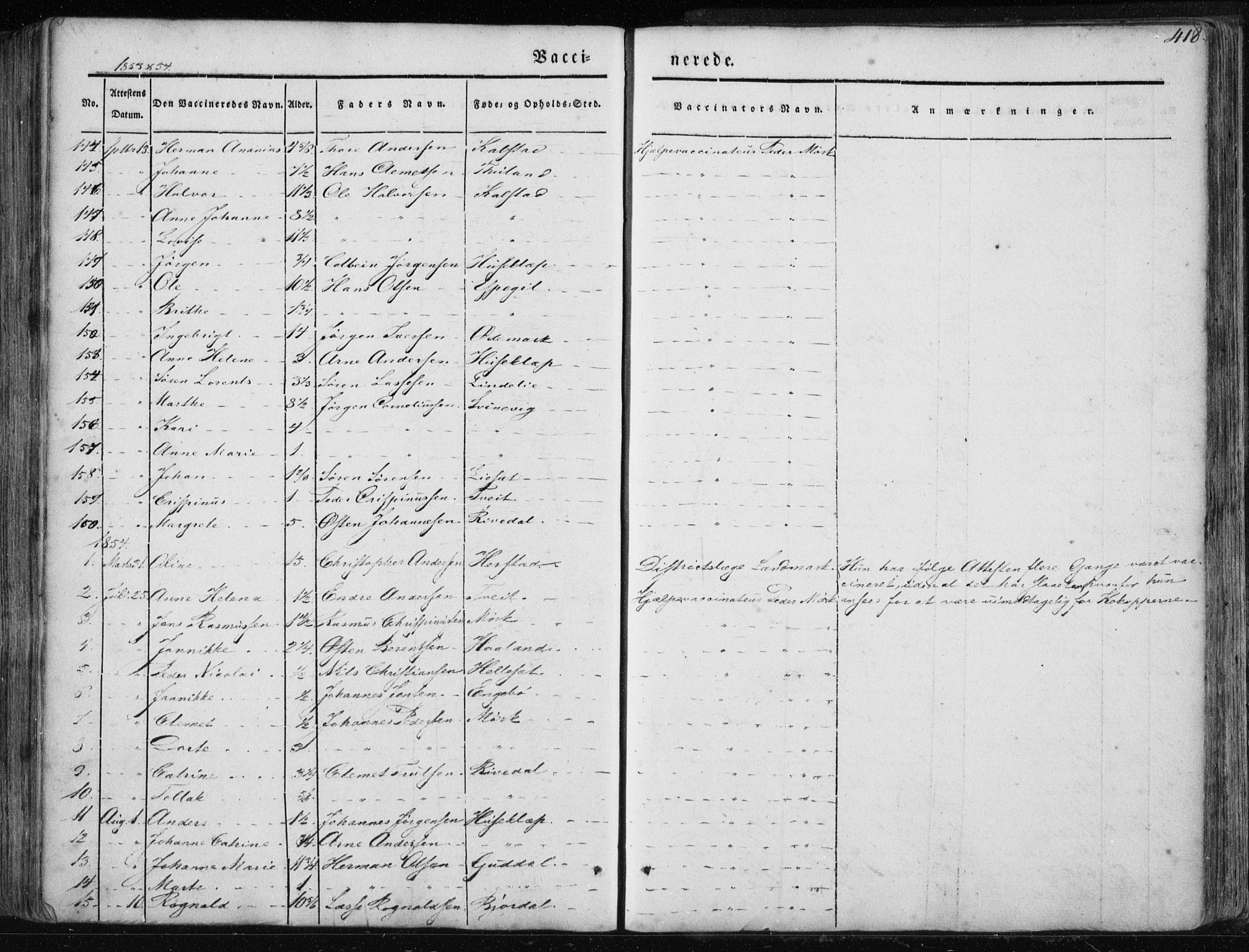 Fjaler sokneprestembete, AV/SAB-A-79801/H/Haa/Haaa/L0006: Parish register (official) no. A 6, 1835-1884, p. 418