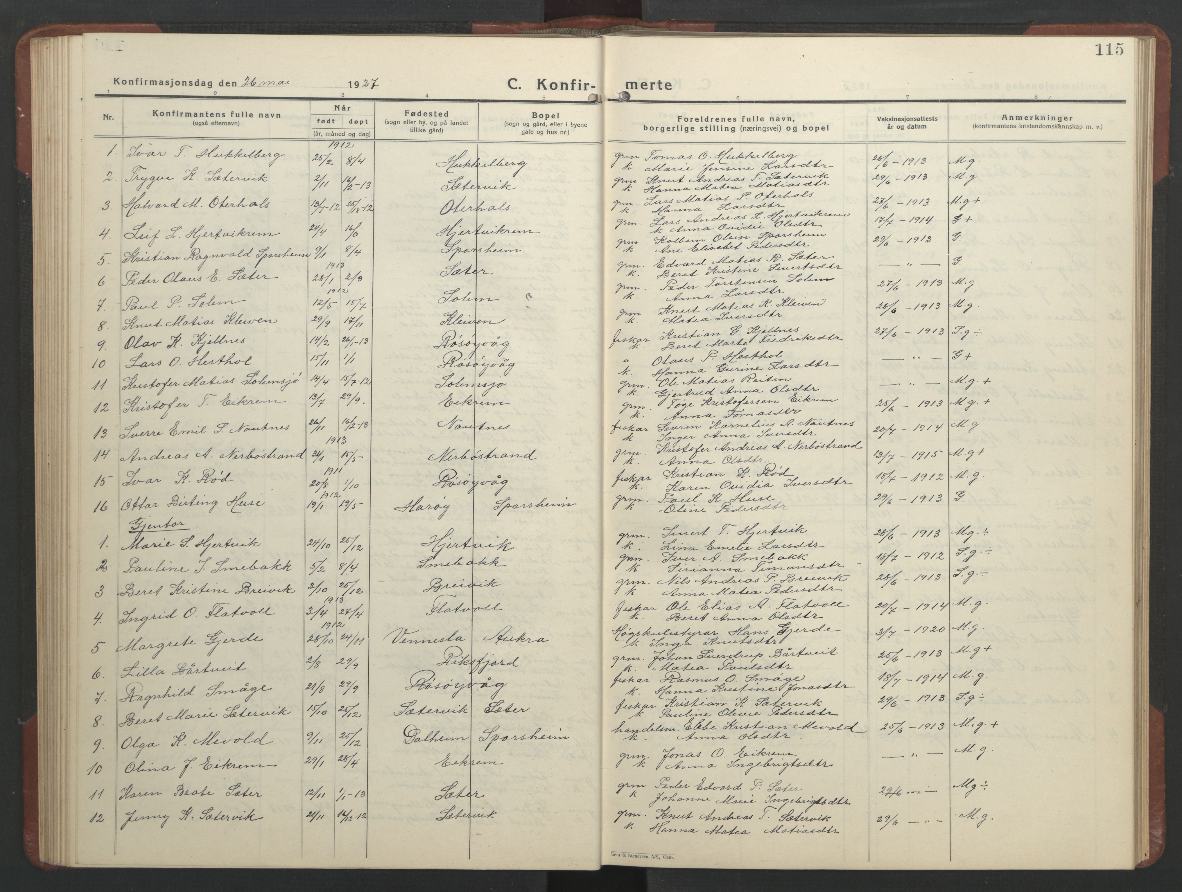 Ministerialprotokoller, klokkerbøker og fødselsregistre - Møre og Romsdal, SAT/A-1454/560/L0726: Parish register (copy) no. 560C03, 1928-1952, p. 115
