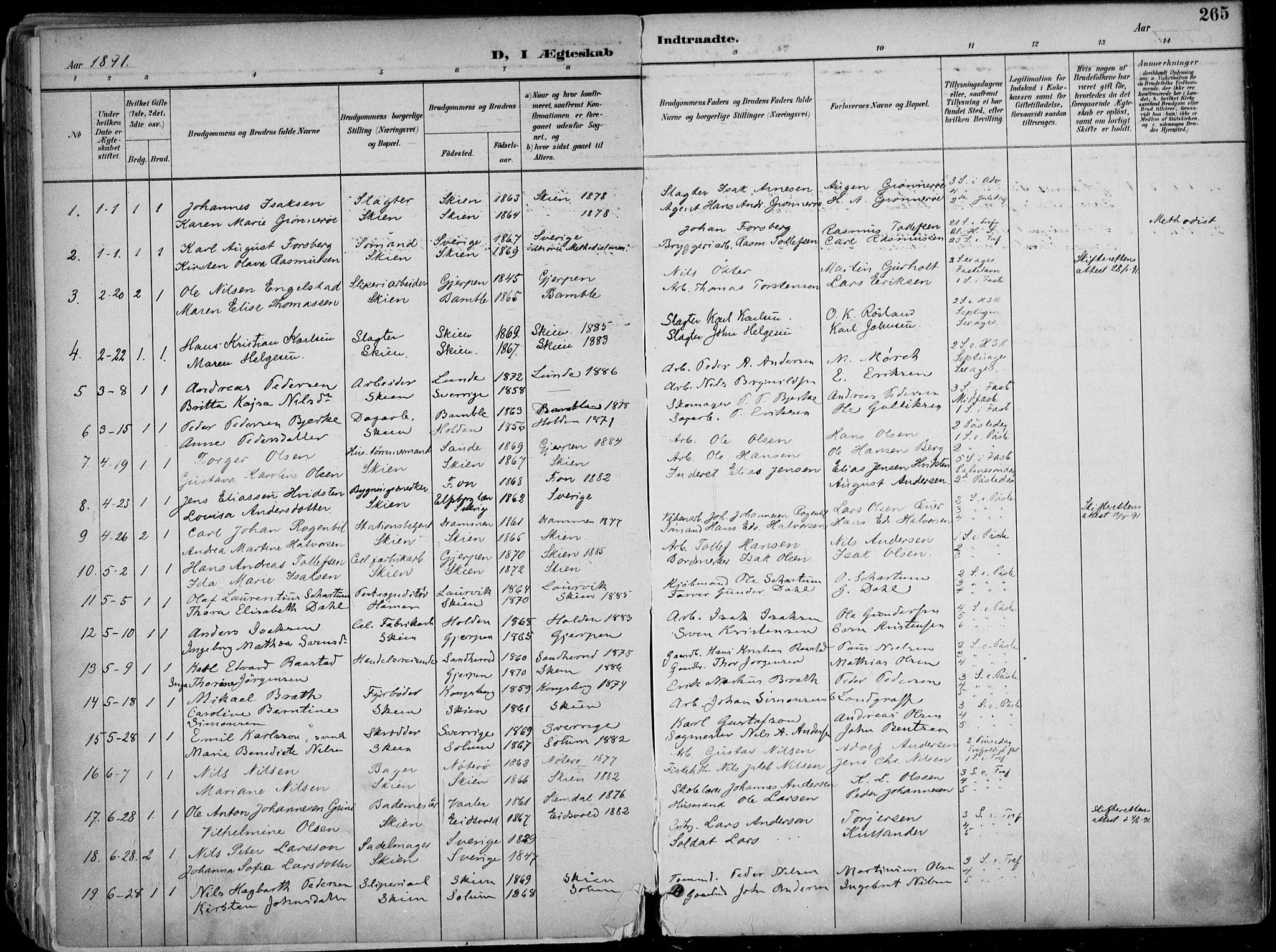 Skien kirkebøker, SAKO/A-302/F/Fa/L0010: Parish register (official) no. 10, 1891-1899, p. 265