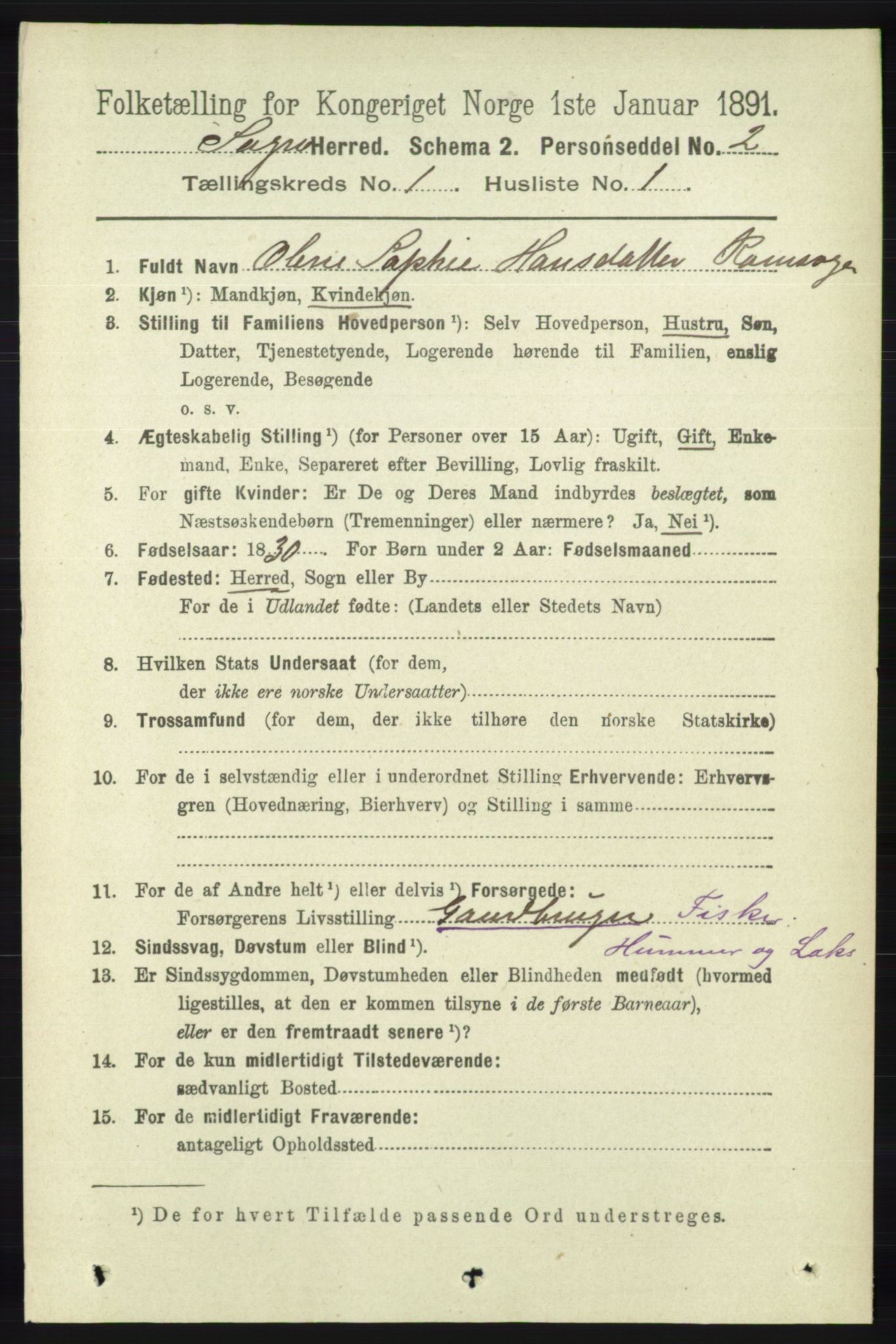 RA, 1891 census for 1018 Søgne, 1891, p. 65