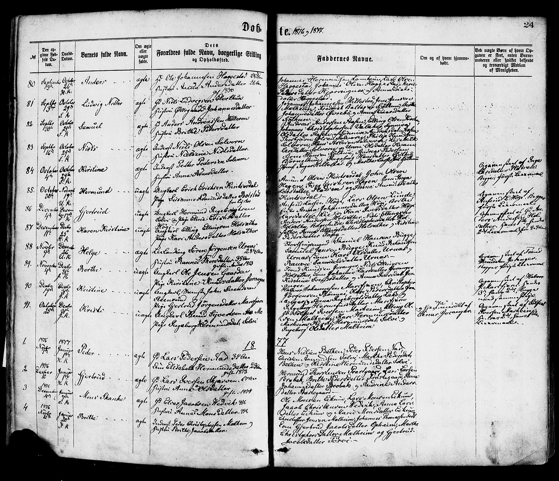 Hafslo sokneprestembete, AV/SAB-A-80301/H/Haa/Haaa/L0011: Parish register (official) no. A 11, 1873-1886, p. 24