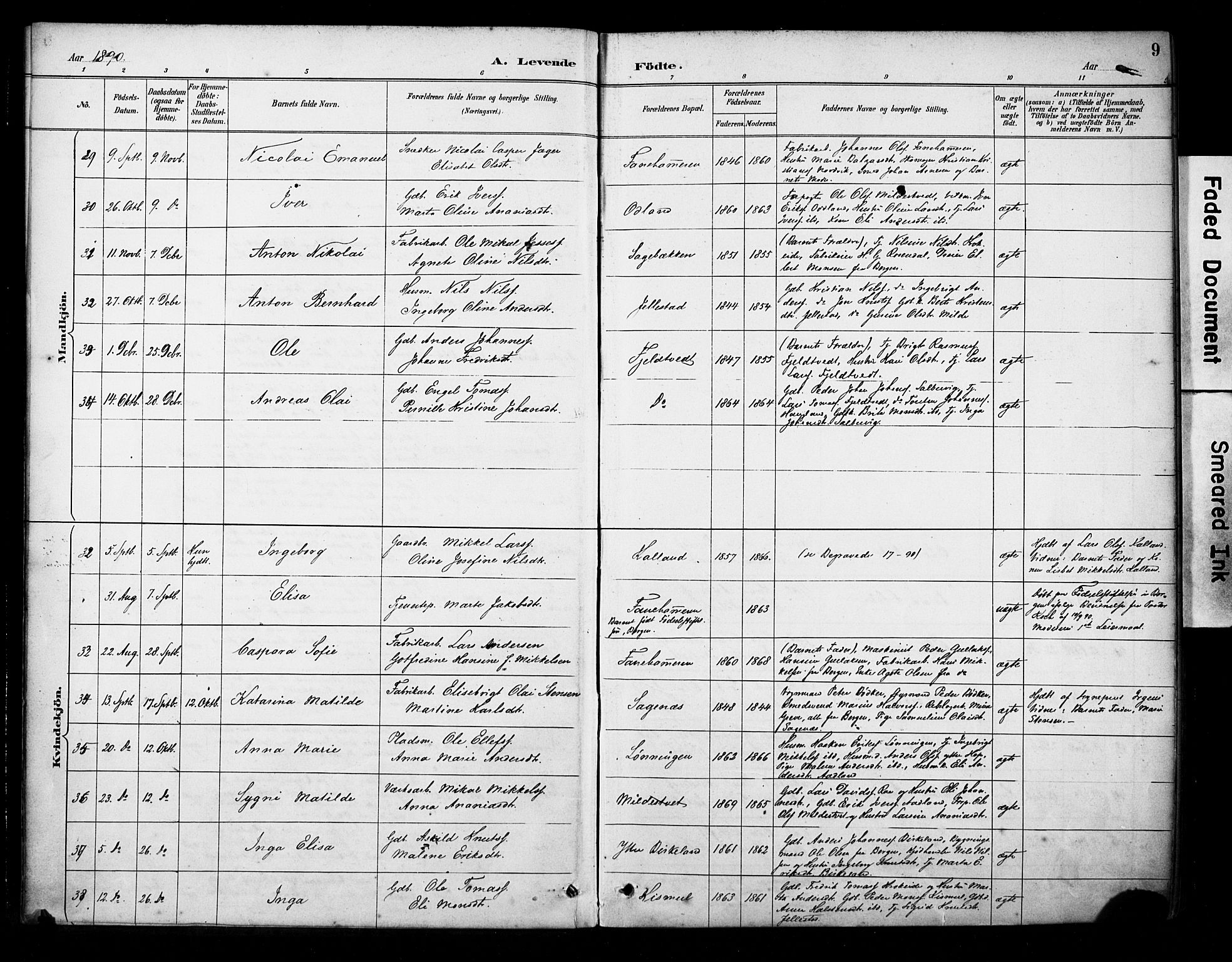 Fana Sokneprestembete, AV/SAB-A-75101/H/Haa/Haab/L0002: Parish register (official) no. B 2, 1890-1897, p. 9