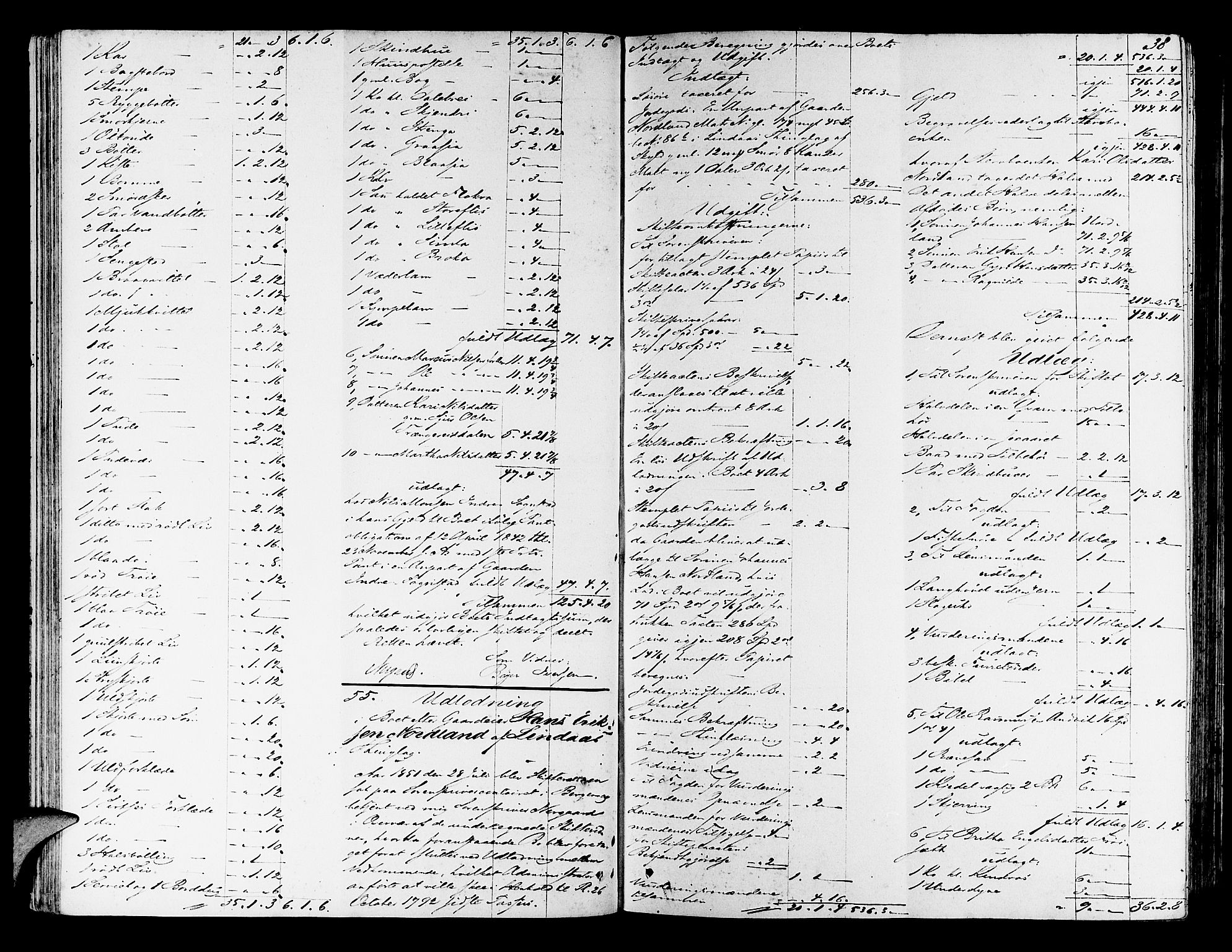 Nordhordland sorenskrivar, AV/SAB-A-2901/1/H/Hd/Hda/L0005: Skifteutlodningsprotokollar, 1851-1857, p. 37b-38a