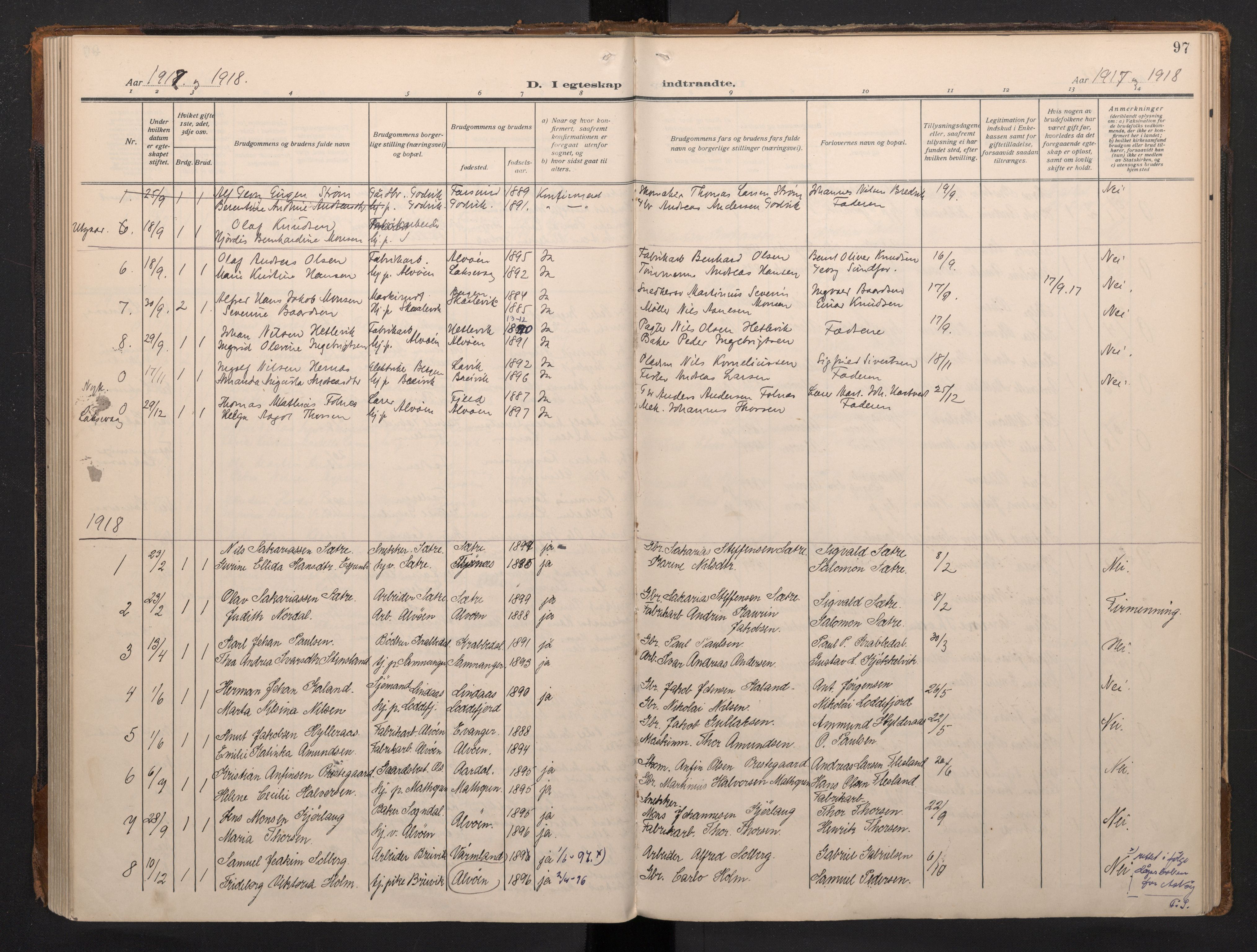 Laksevåg Sokneprestembete, AV/SAB-A-76501/H/Ha/Haa/Haah/L0001: Parish register (official) no. H 1, 1915-1934, p. 97