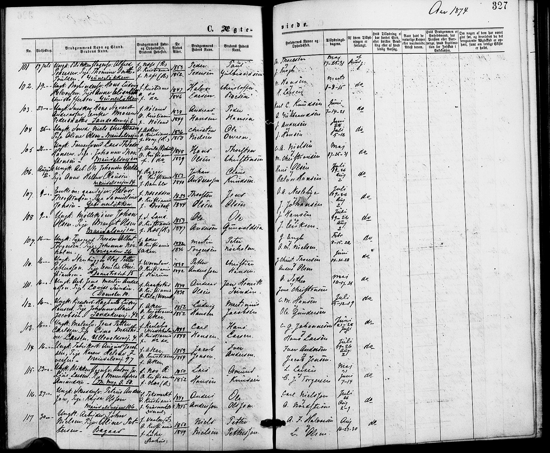 Gamle Aker prestekontor Kirkebøker, SAO/A-10617a/G/L0003: Parish register (copy) no. 3, 1869-1874, p. 327