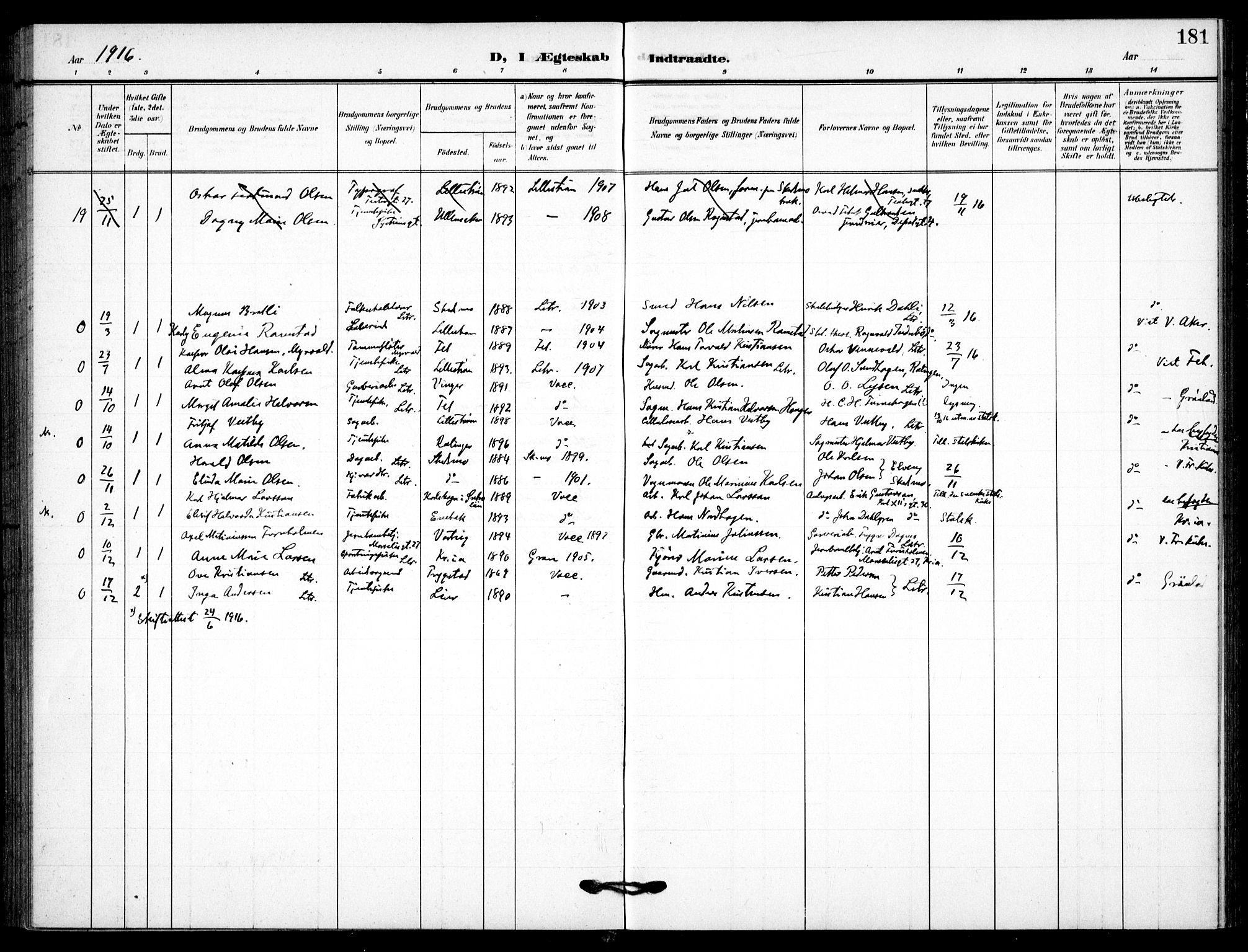 Skedsmo prestekontor Kirkebøker, AV/SAO-A-10033a/F/Fc/L0001: Parish register (official) no. III 1, 1908-1916, p. 181