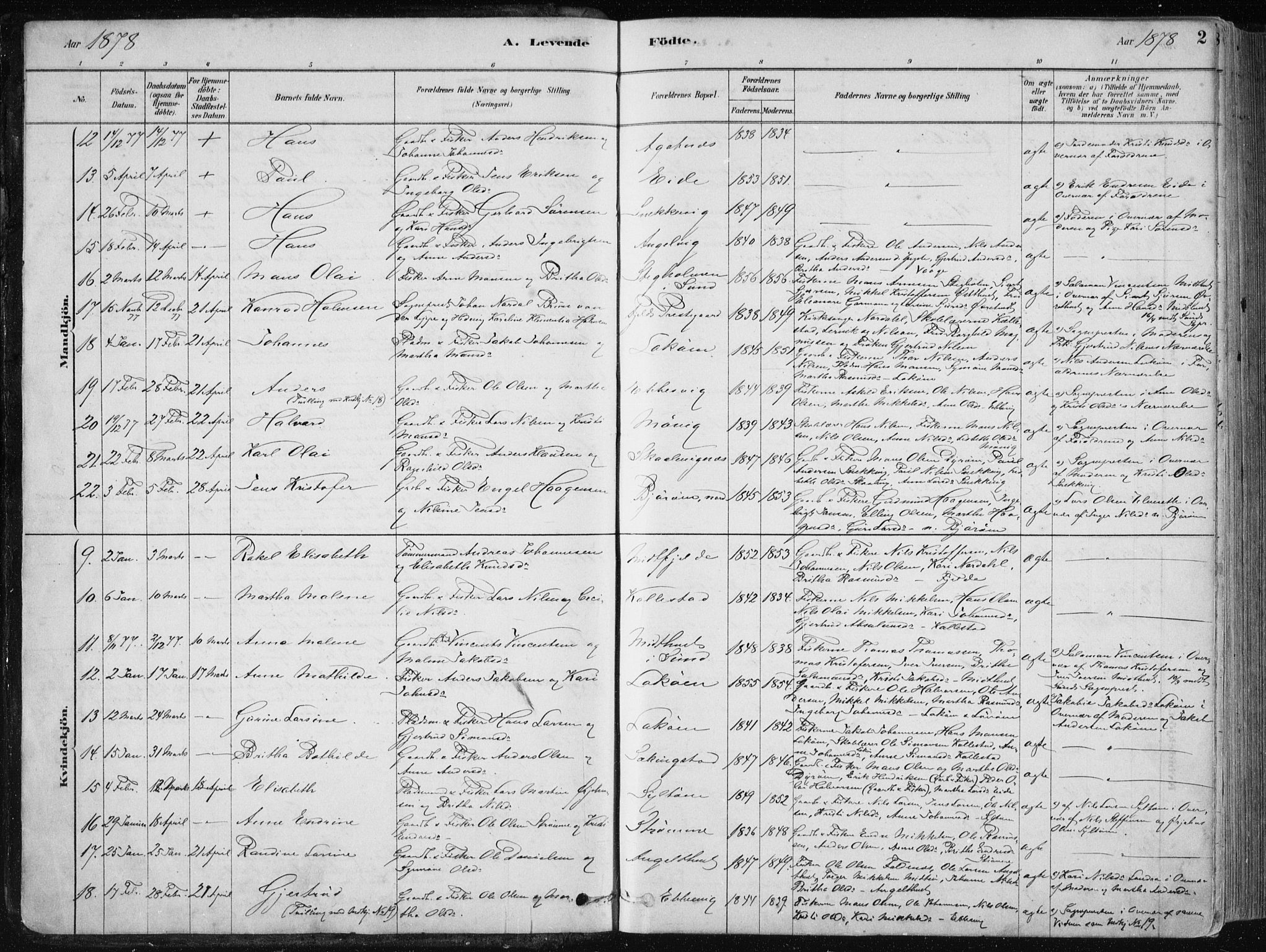 Fjell sokneprestembete, SAB/A-75301/H/Haa: Parish register (official) no. A  8, 1878-1898, p. 2