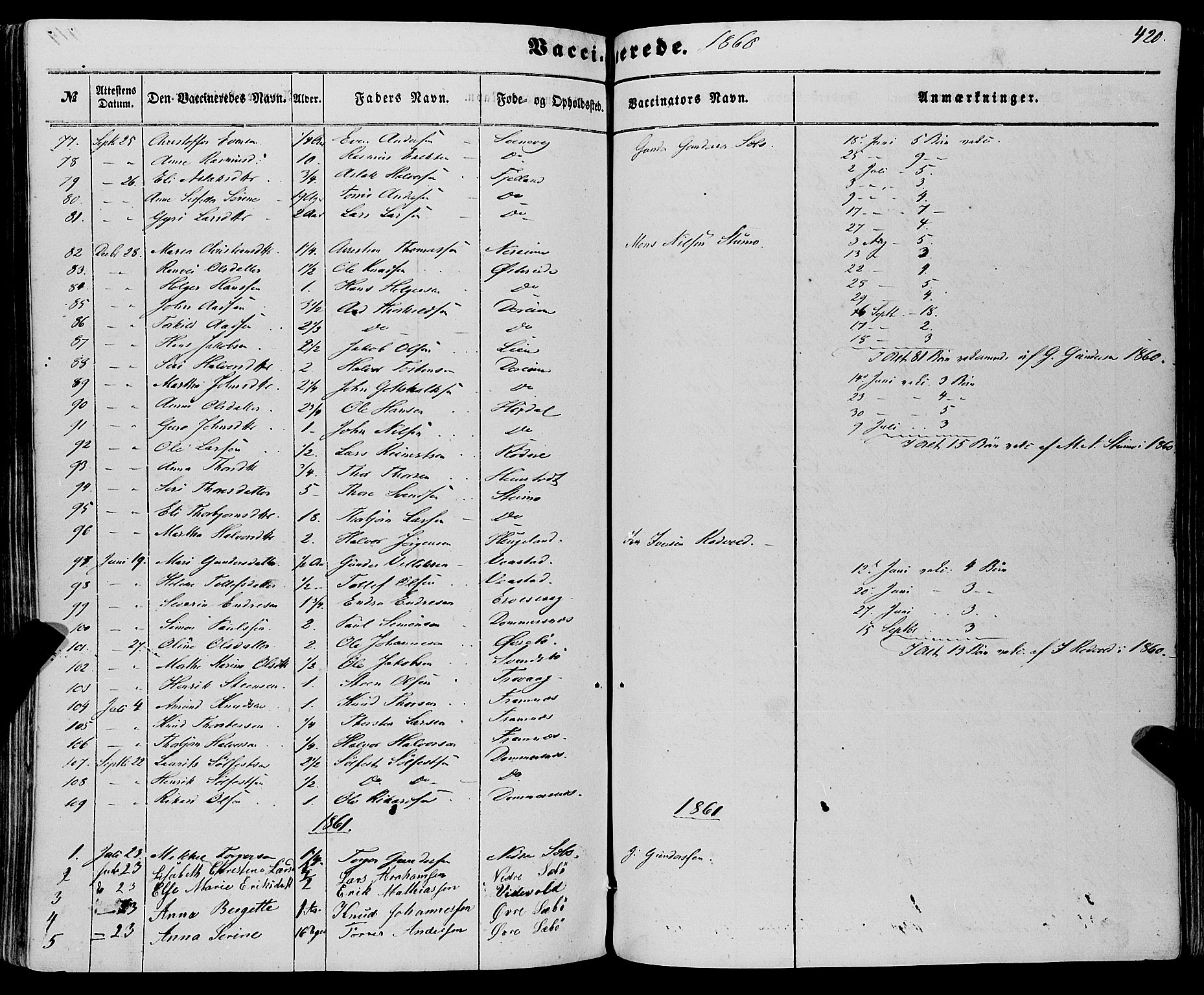 Fjelberg sokneprestembete, AV/SAB-A-75201/H/Haa: Parish register (official) no. A 7, 1851-1867, p. 420