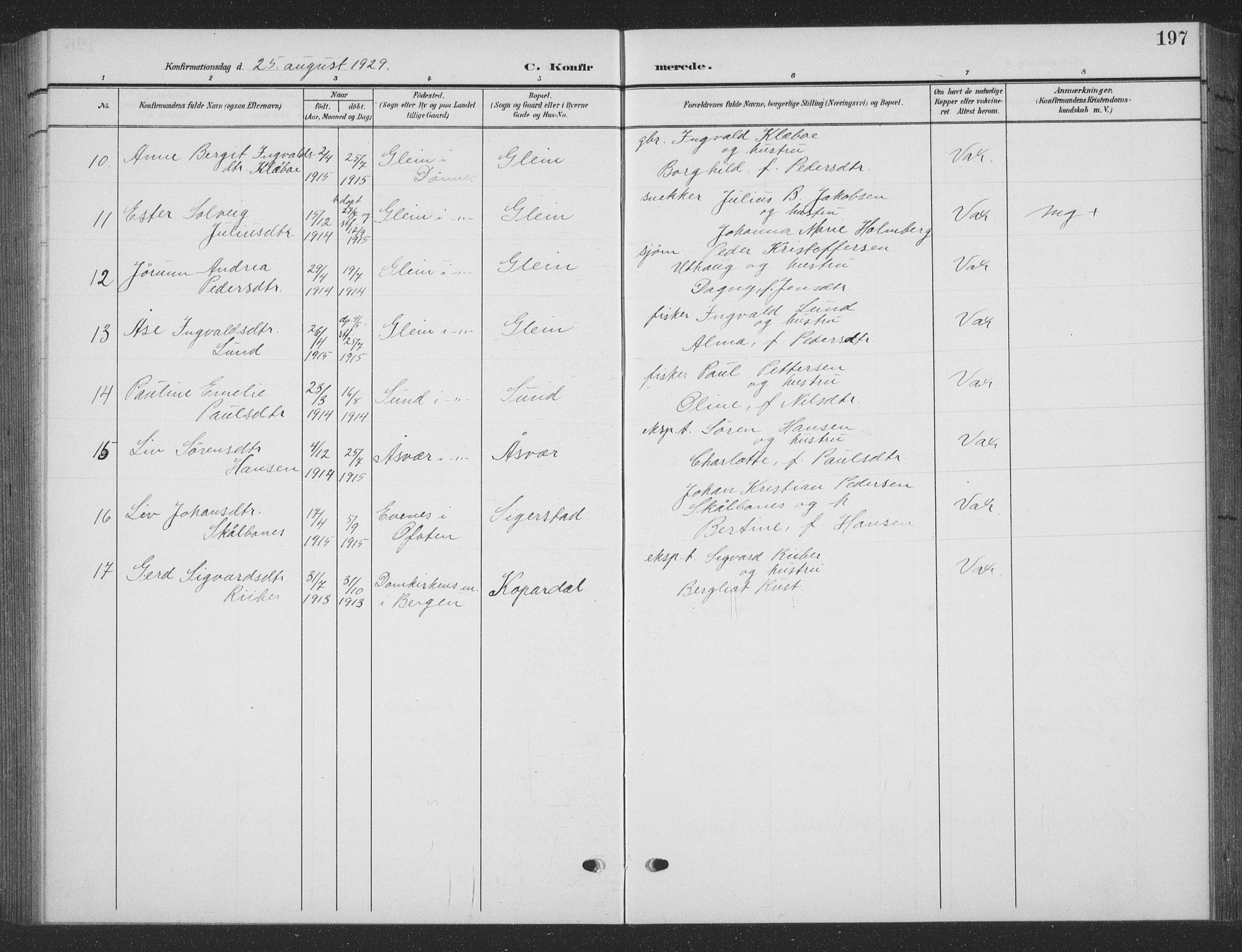 Ministerialprotokoller, klokkerbøker og fødselsregistre - Nordland, AV/SAT-A-1459/835/L0533: Parish register (copy) no. 835C05, 1906-1939, p. 197