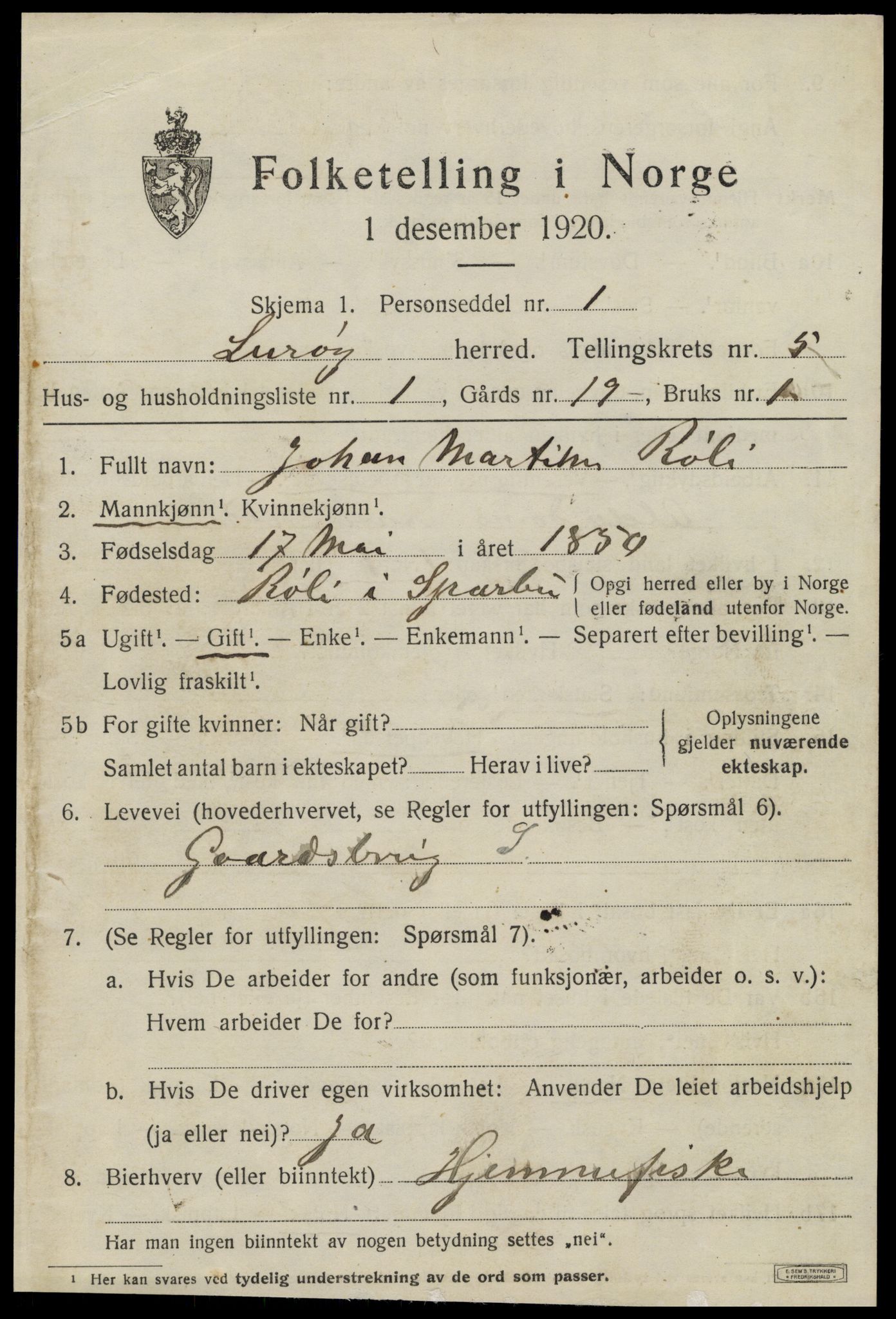 SAT, 1920 census for Lurøy, 1920, p. 2611