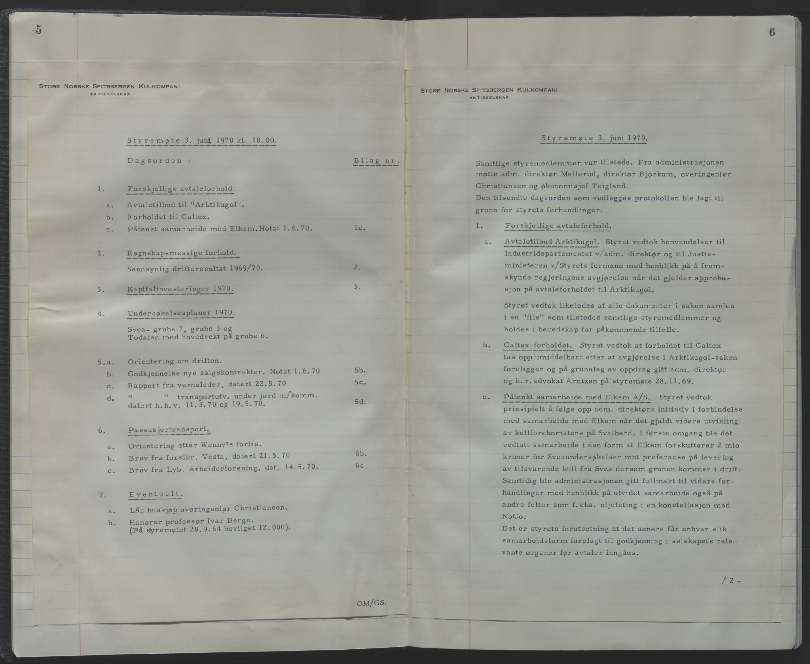 Store Norske Spitsbergen Kulkompani A/S, AV/SATØ-P-0073/09/A/Ab/Aba/L0001: Styreprotokoll 6, 1970-1979, p. 5-6