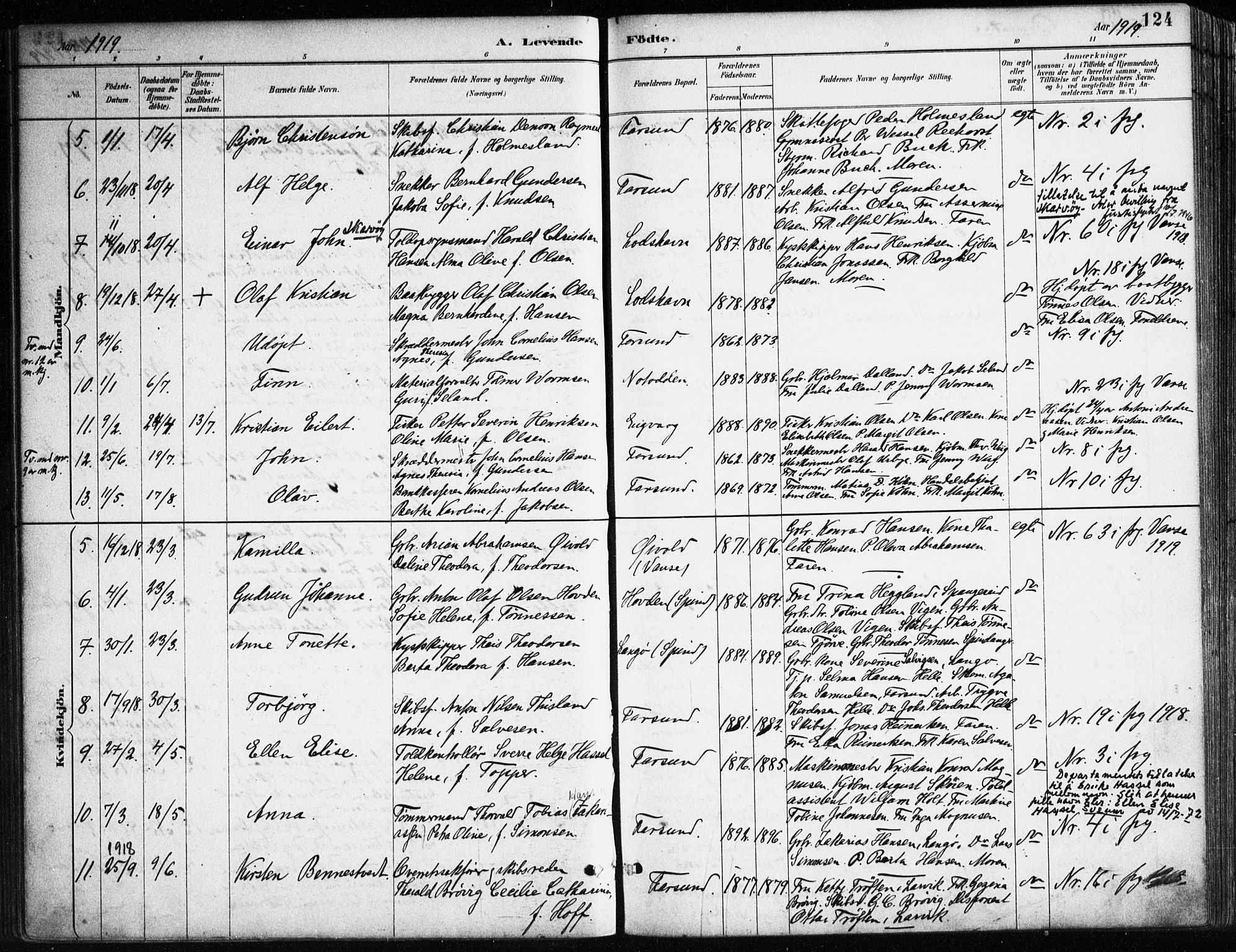 Farsund sokneprestkontor, SAK/1111-0009/F/Fa/L0006: Parish register (official) no. A 6, 1887-1920, p. 124